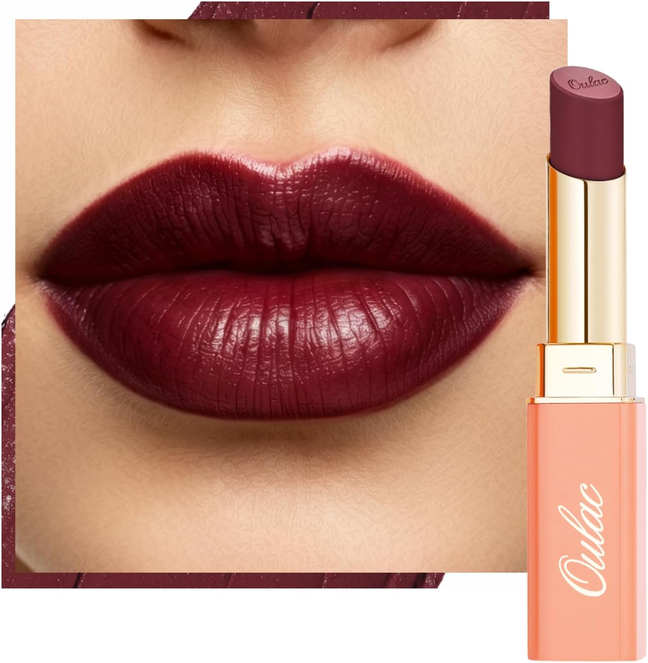 Detalle de Oulac Rossetto Satin Matte Borgogna – Rossetto Cremoso, Look Satinato Opaco, 4.3 g