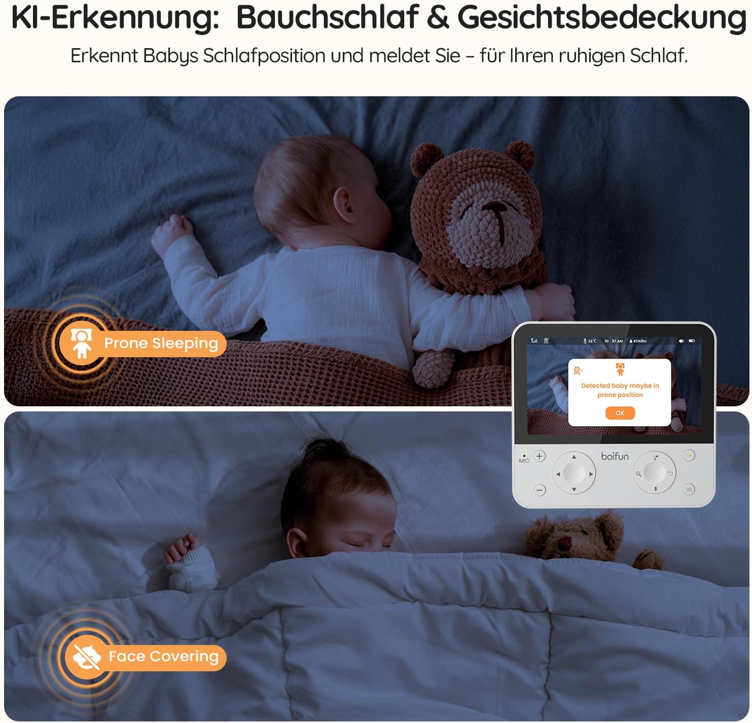 Thumbnail 2 de BOIFUN 5.5" Babyphone mit Kamera WLAN – 4MP Video, KI‑Bauchlage-Erkennung, Nachtlicht und Auto-Tracking