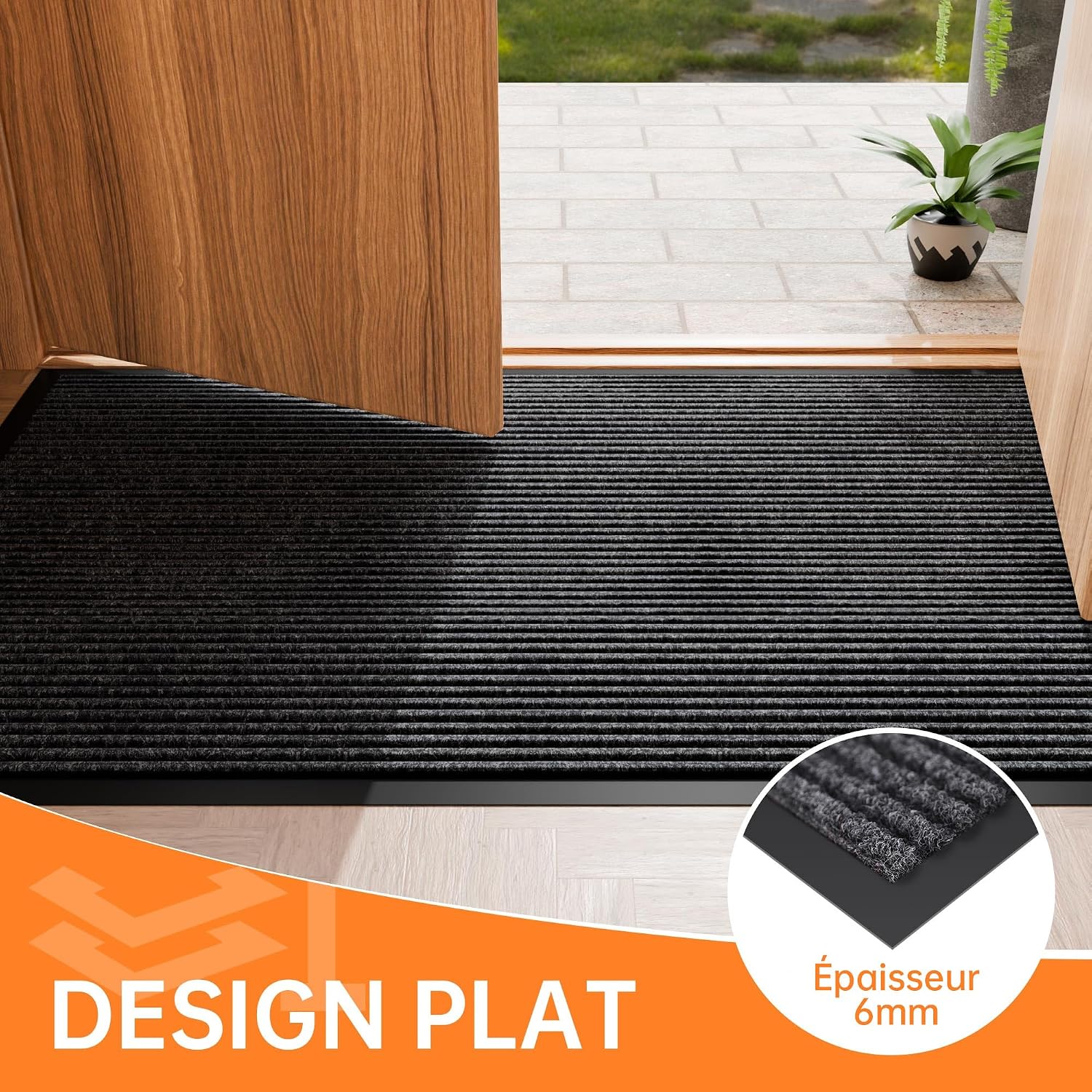 Thumbnail 2 de HOMEK Paillasson d’extérieur pour entrée 60 x 180 cm – grand tapis gris foncé résistant à la pluie