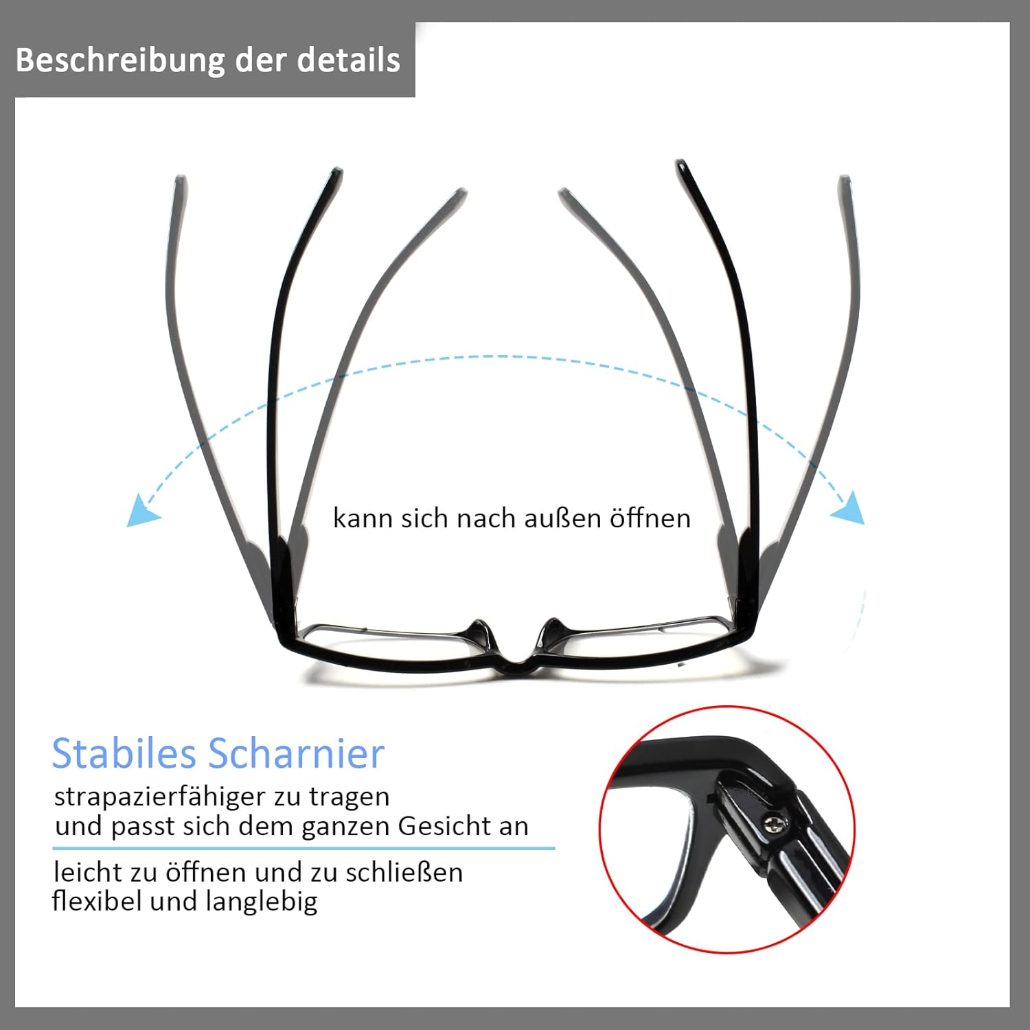 Detalle de COJWIS Lesebrille 6er-Set: Ultralight Brillen mit Blaulichtfilter, 2.25 Dioptrien