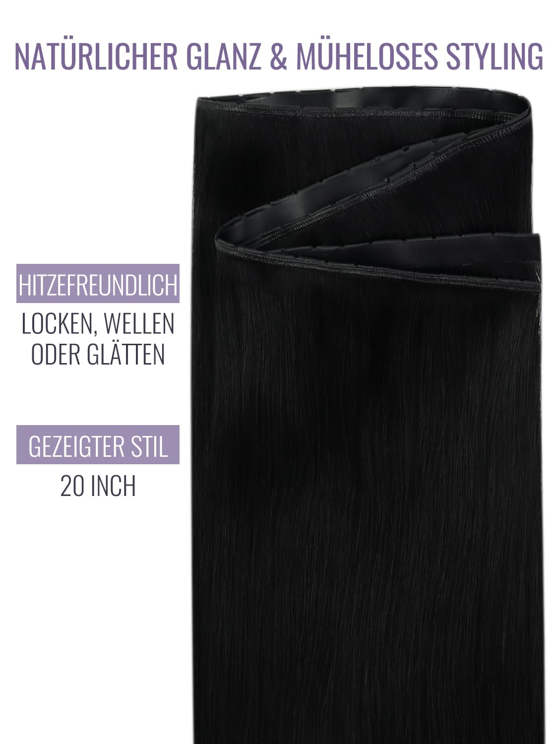 Thumbnail 1 de Fshine Butterfly Weft Extensions Echthaar Schwarz, 40 cm/80 g – doppelseitige Tressen (frei zuschneidbar)