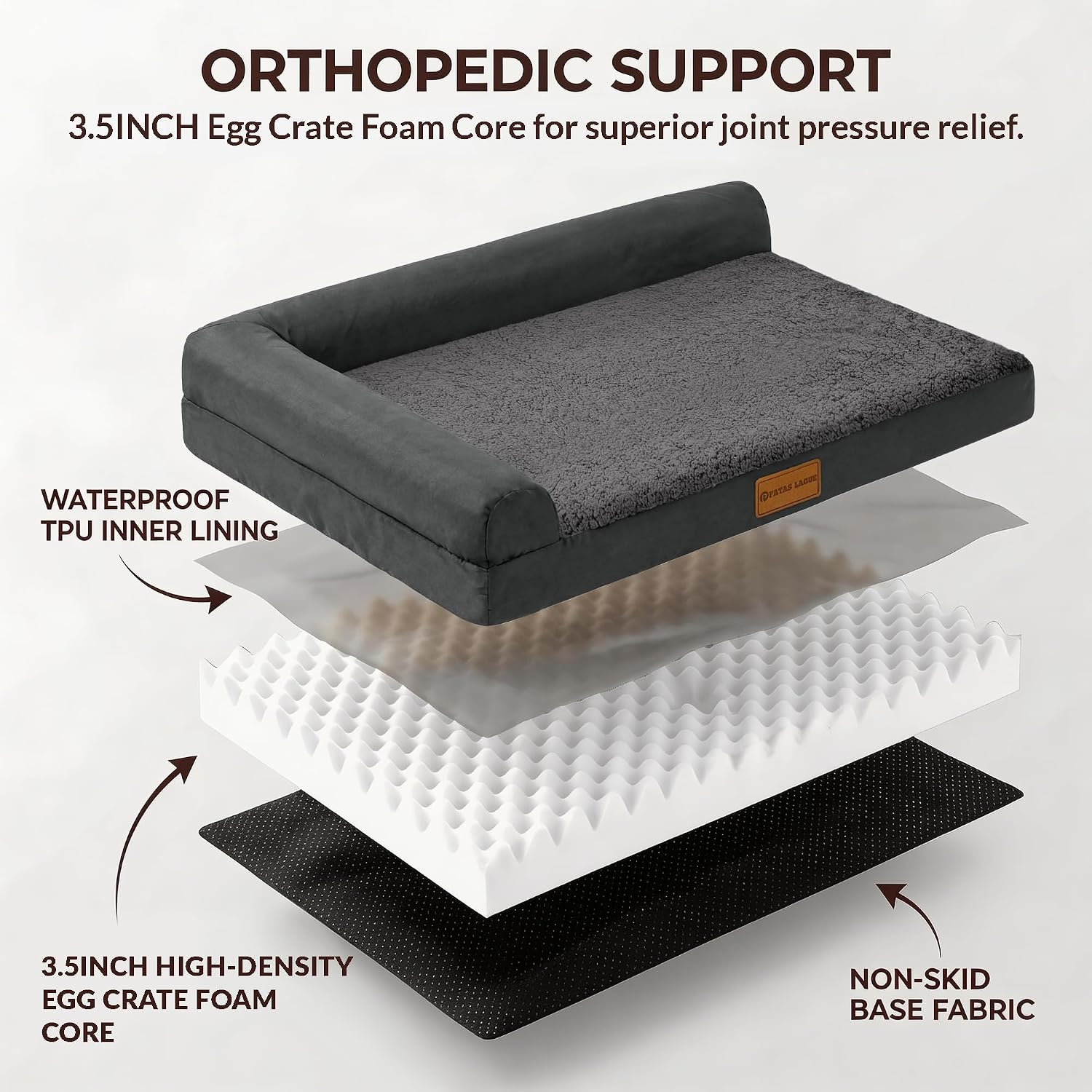 Detalle 1 de Patas Lague JDM-L-SH42 Large Orthopedic Dog Bed, 42 x 28 in, Dark Gray
