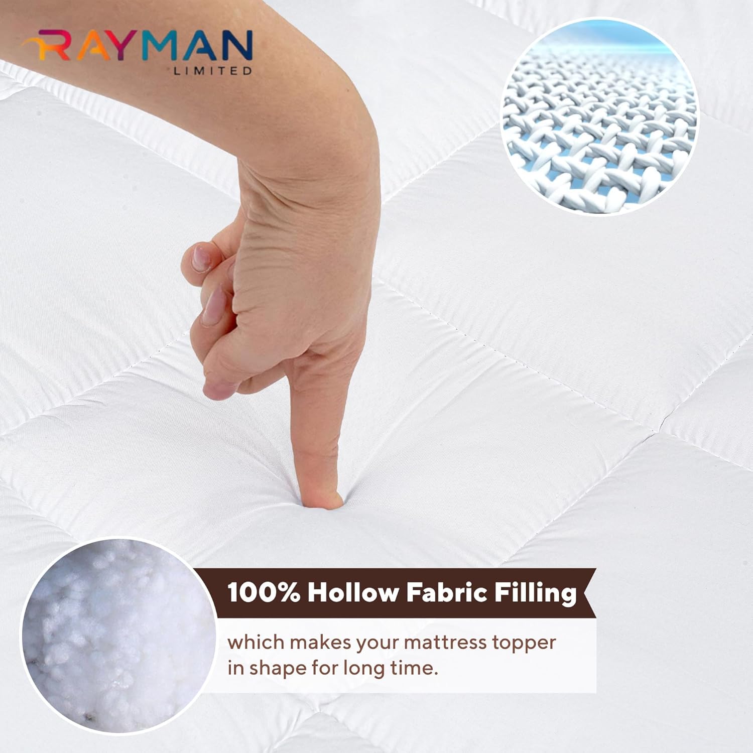 Thumbnail 3 de Rayman Double Size Mattress Topper – 10cm Extra Deep Quilted Topper, 137x190 cm, Breathable Hypoallergenic Filling