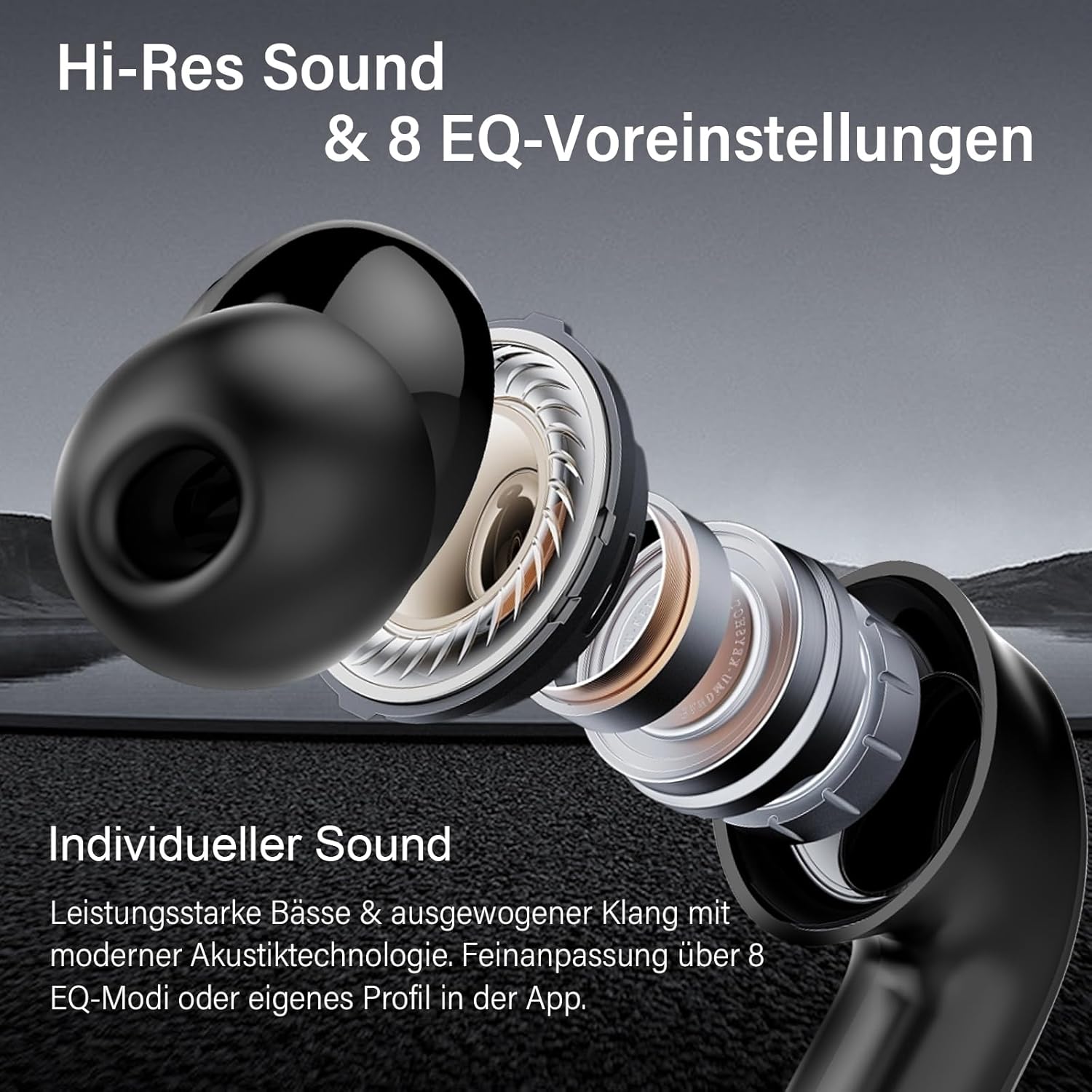 Detalle 2 de Bluetooth Kopfhörer mit Hybrid ANC und 8 EQ-Modi – In Ear, 5.4, Multipoint, 49 Std. Gesamt-Playtime