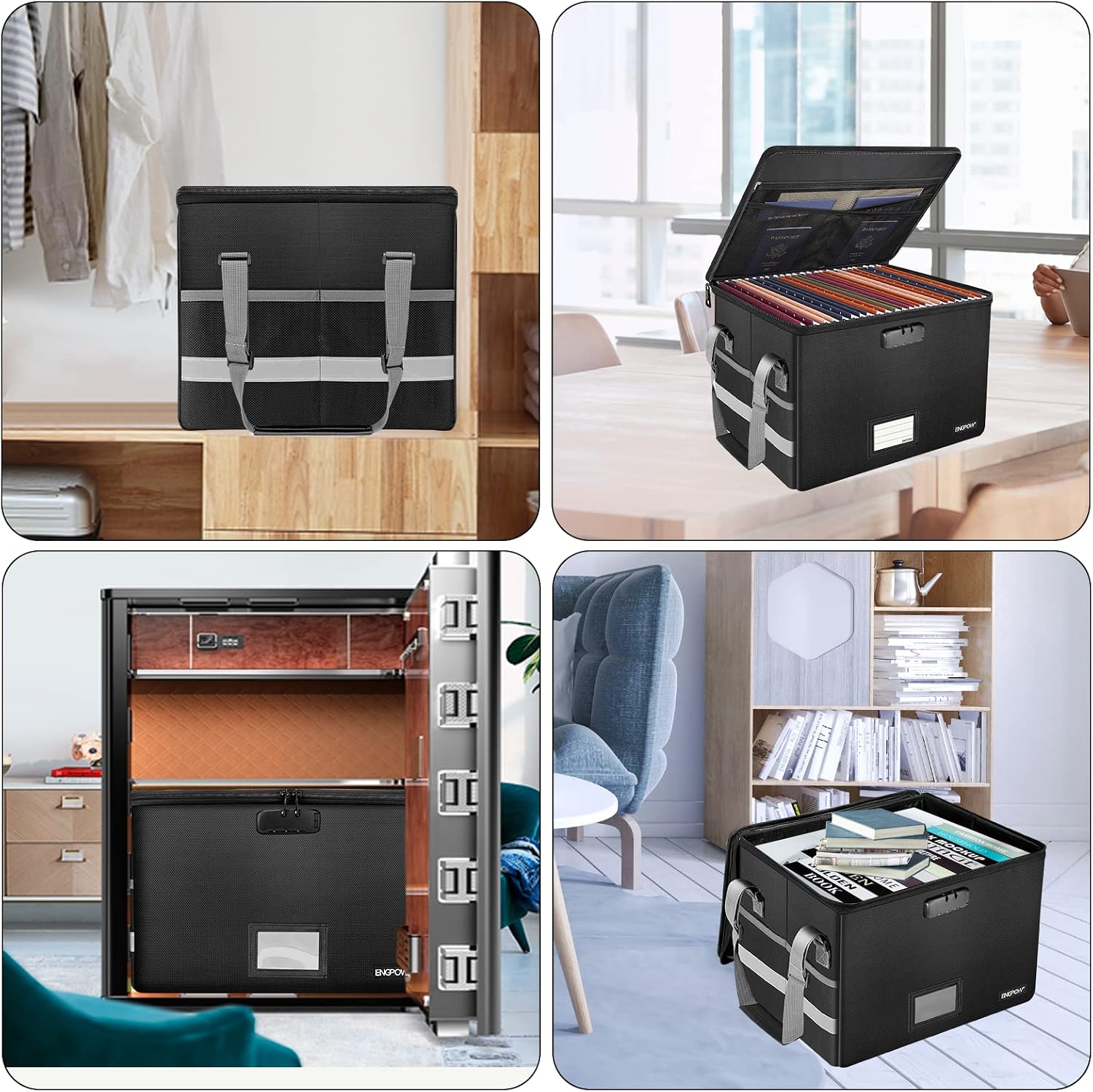 Detalle 2 de ENGPOW EG015 Fireproof File Box with Combination Lock, Collapsible and Water-Resistant