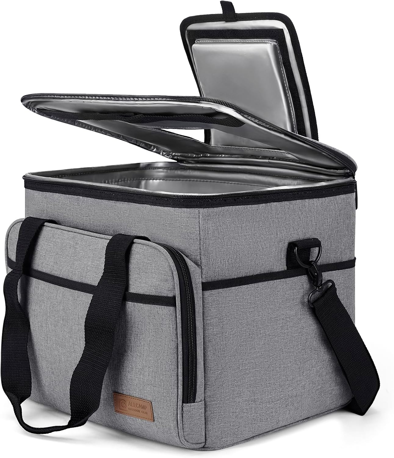 ALLCAMP OUTDOOR GEAR 30L faltbare Kühltasche (isoliert, auslaufsicher) mit 2 Kühlakkus, grau