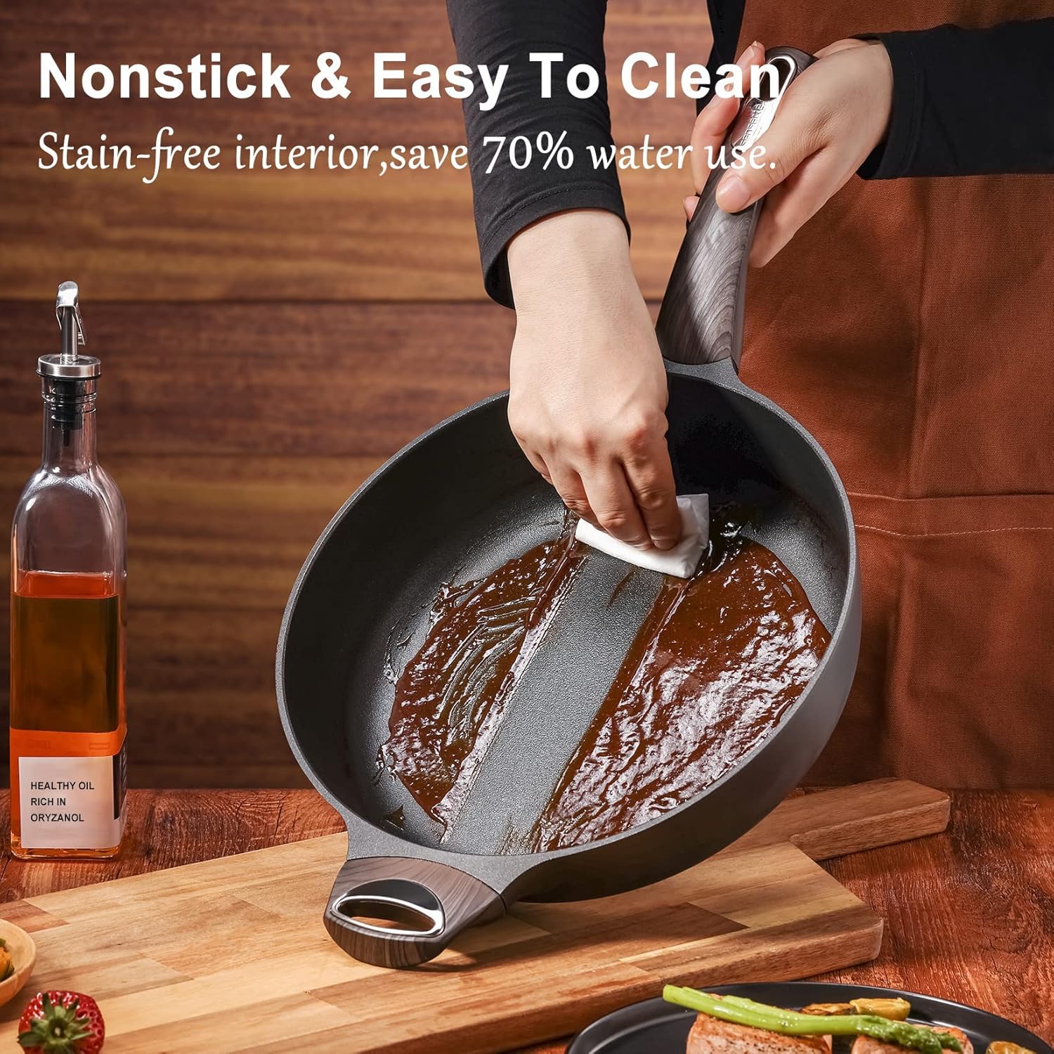 Detalle de SENSARTE 30 cm Bratpfanne mit Deckel (4,7 l) – ILAG Antihaft-Sautepfanne, Induktion geeignet