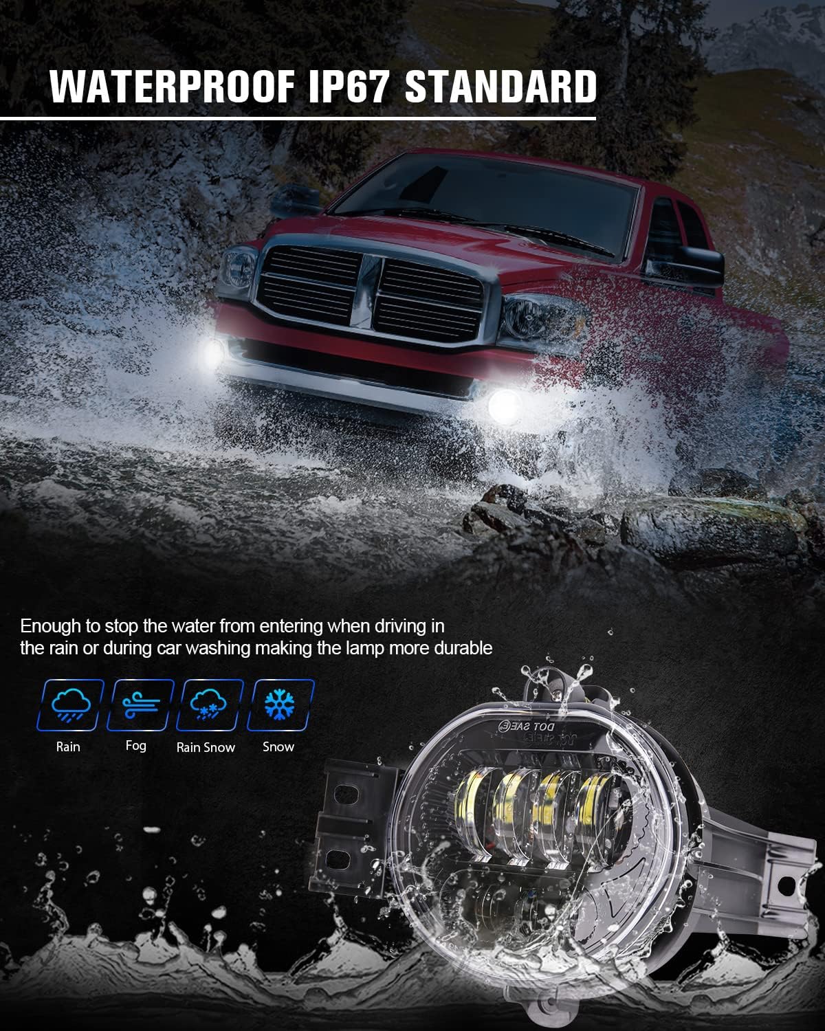Detalle de BICYACO New Version LED Fog Light Pair for Dodge Ram 1500/2500/3500 (2002-2009) - Black