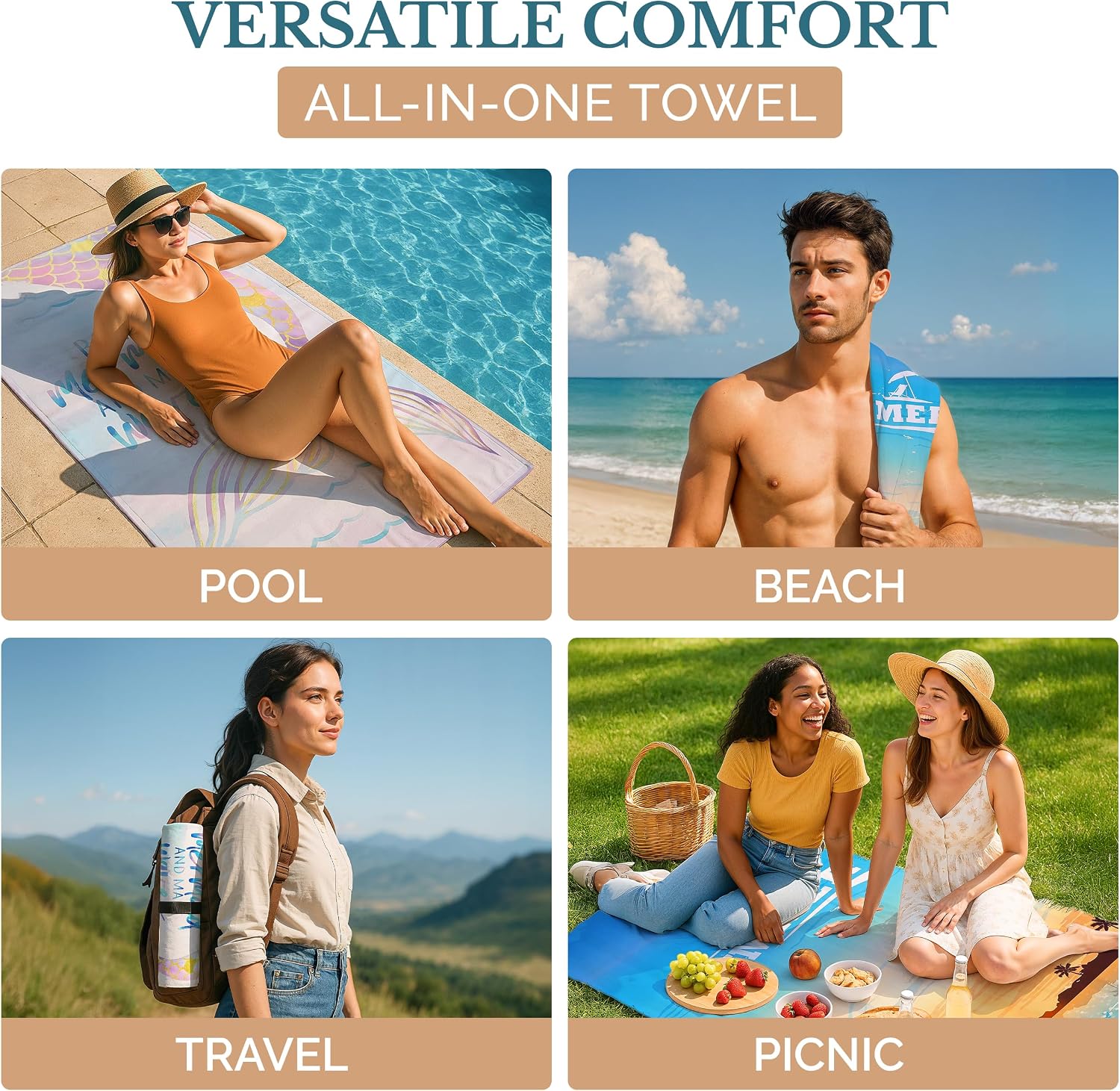 Thumbnail 3 de Casa Platino Extra Large Microfiber Beach Towels (2-Pack, 71x32in) – Quick-Dry, Sand-Free & Oversized
