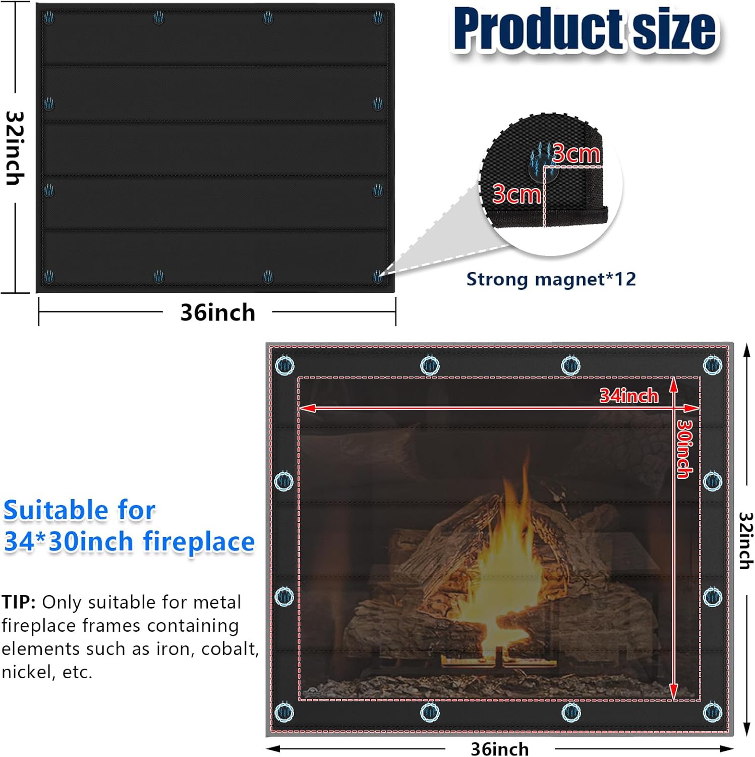 Detalle 2 de Magnetic fireplace blanket 36x32"