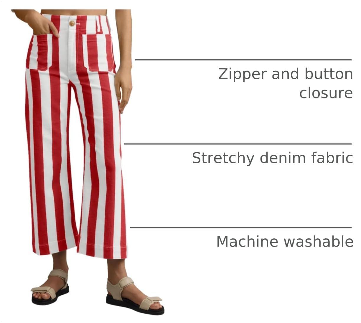 Detalle 2 de Tankaneo Women's Cropped Striped Jeans: High-Waisted, Stretchy Denim with Pockets