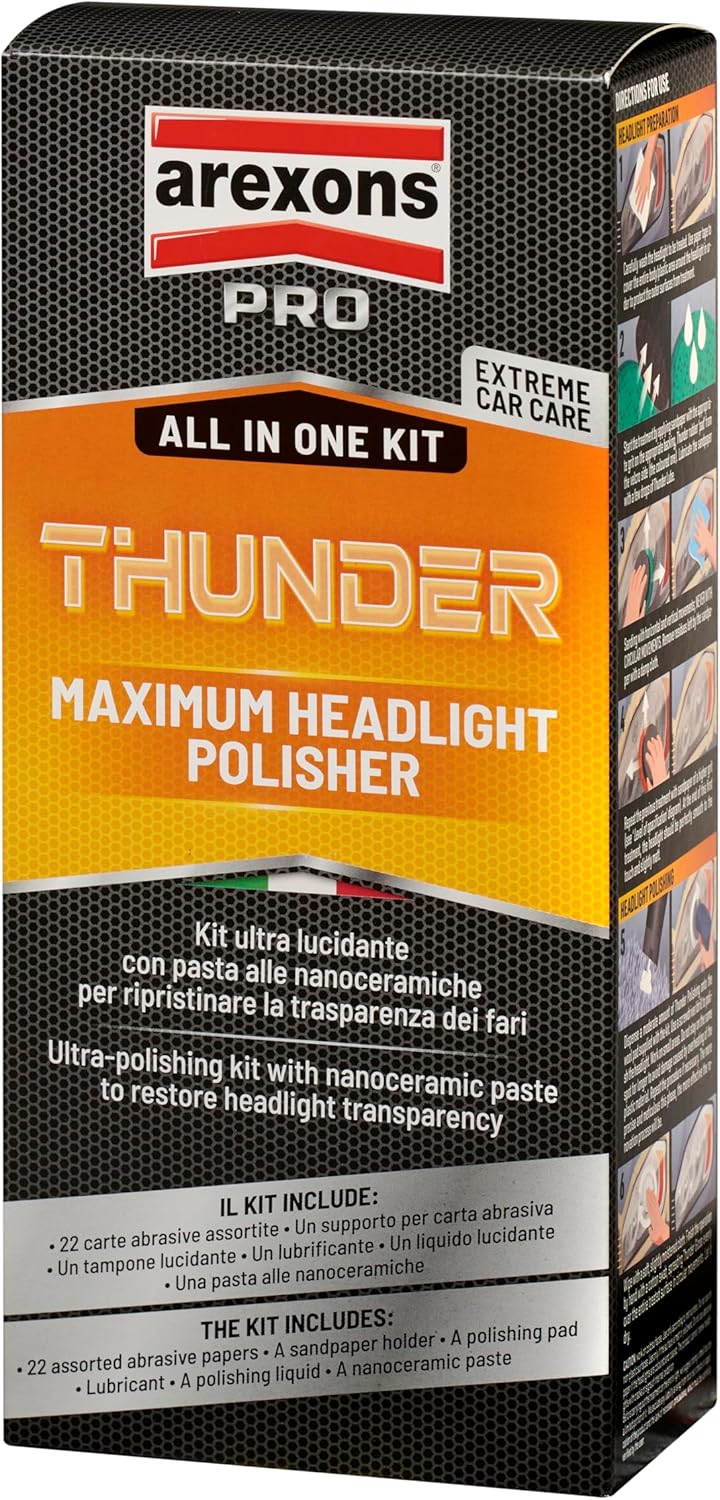 Detalle de Arexons Car Care Pro THUNDER - Kit Ultra Lucidante per Fari: lucidatura professionale con ceramica