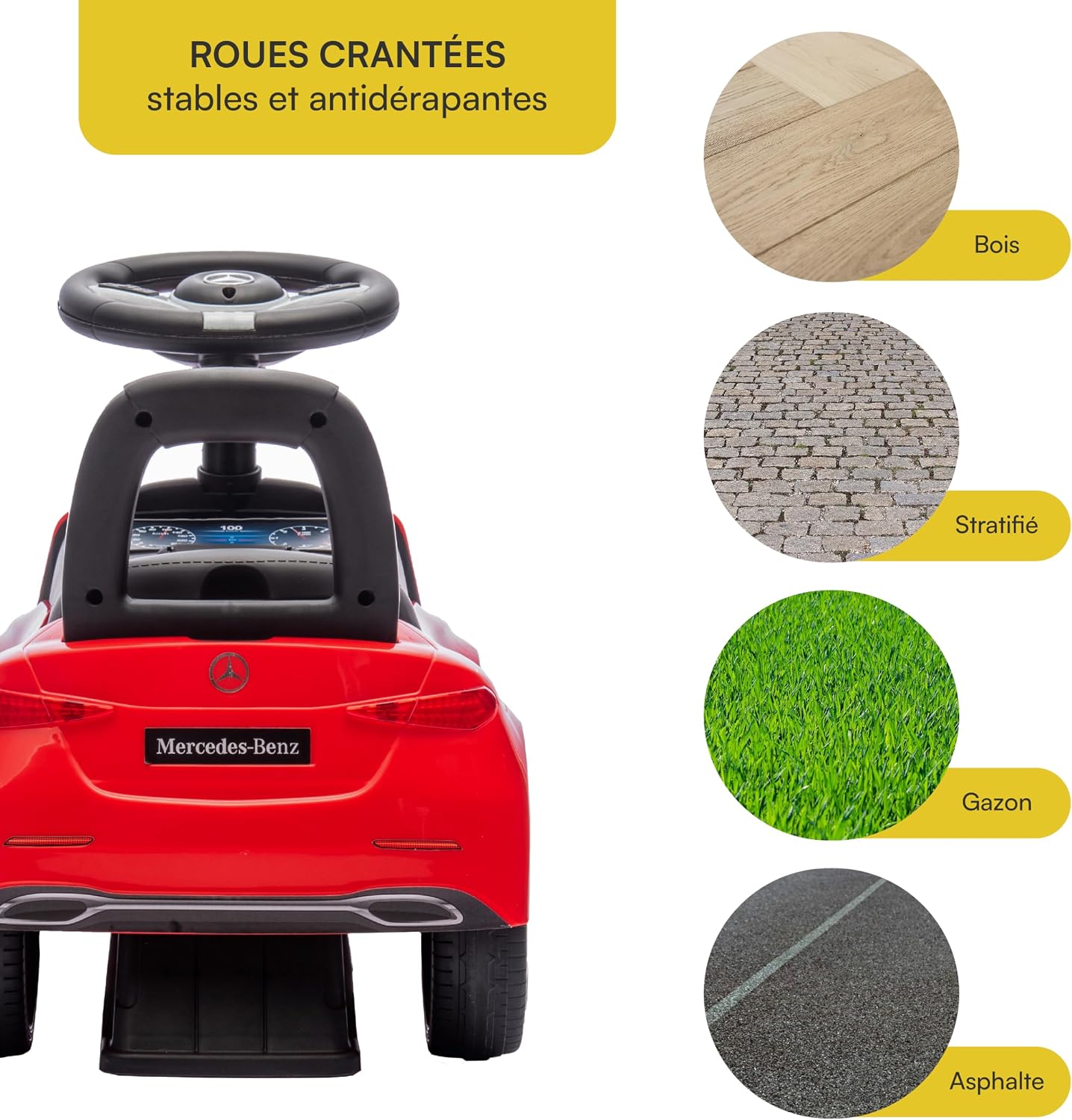 Detalle de Baroni Toys Mercedes Ride-On pour Enfants 1–4 ans – Rouge, phares LED et sons réalistes