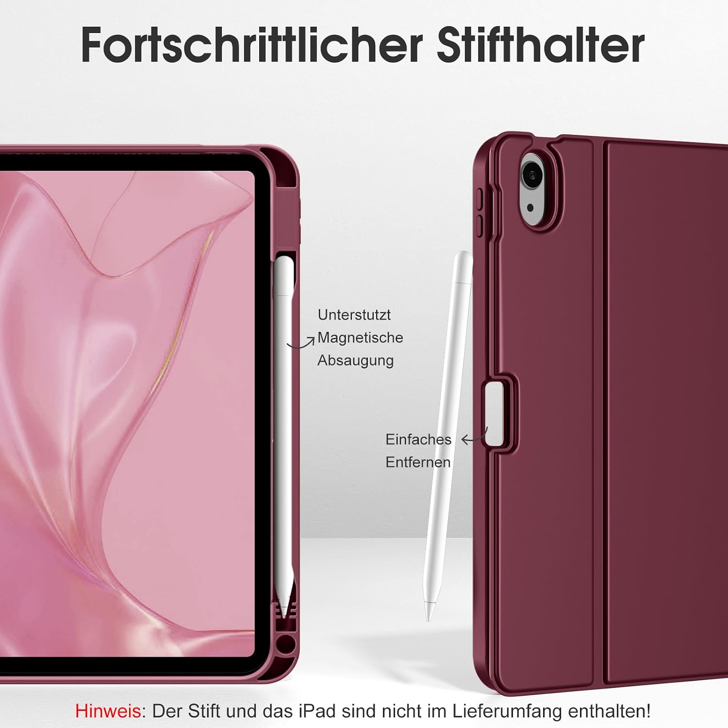 Detalle de Vobafe Hülle mit Tastatur für iPad 10./11. Generation (A16) – magnetische abnehmbare Bluetooth-Tastatur, Weinrot