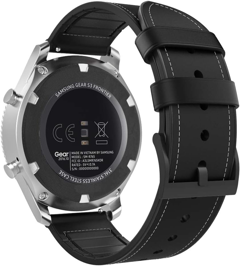 Detalle de MoKo 22mm Hybrid Leather Silicone Strap for Samsung Galaxy Watch 3 45mm, 46mm and More – Black