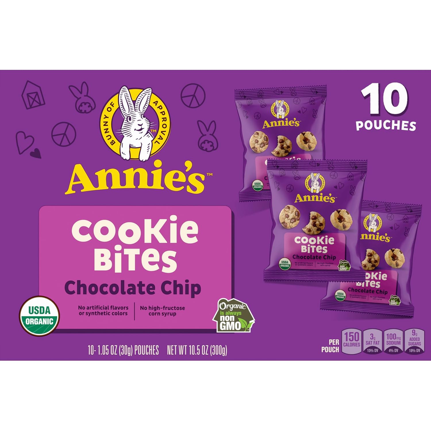 Thumbnail 4 de Annie's 10013562493941 Organic Chocolate Chip Cookie Bites, 10 Pouches, 10.5 oz