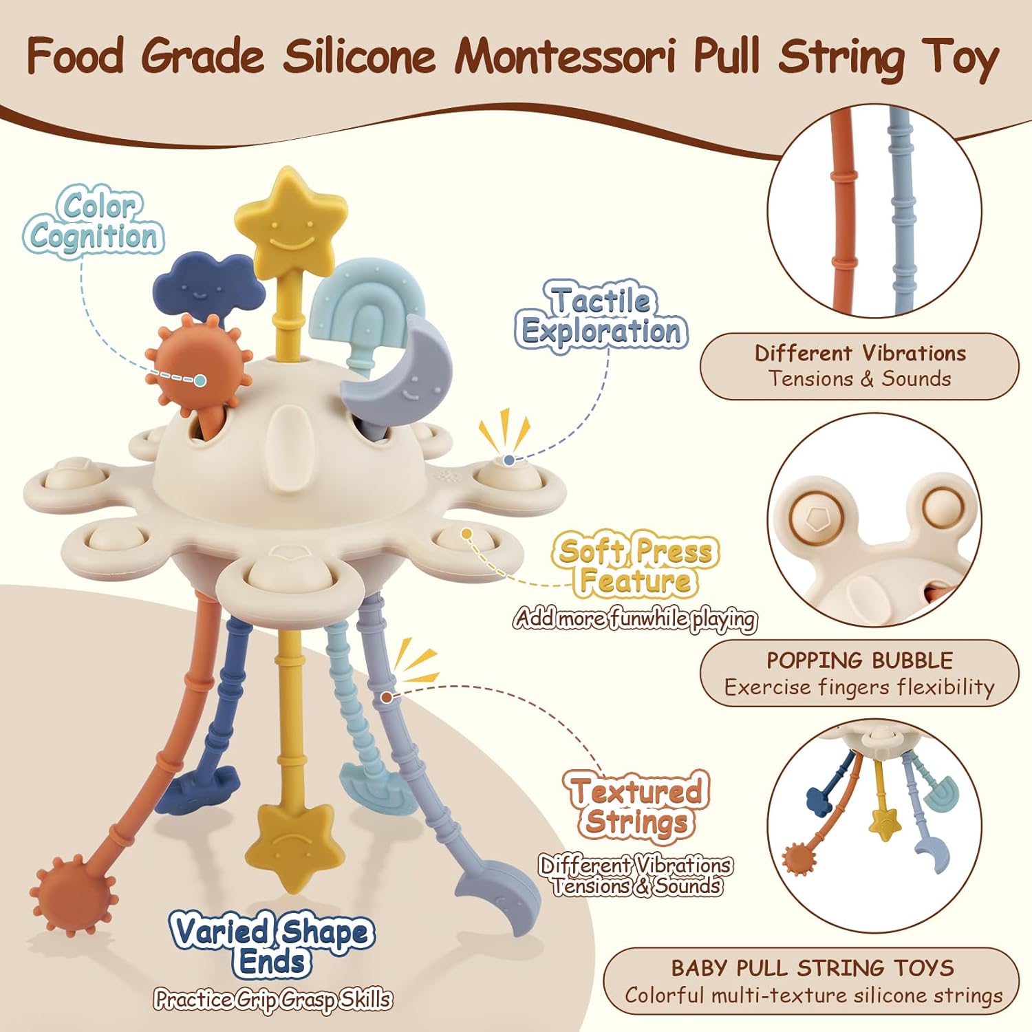 Thumbnail 1 de TYRY.HU Activity Grasping Toys – Sensory Silicone Tether Pop Pull & Pop Space Teether for 18 Months