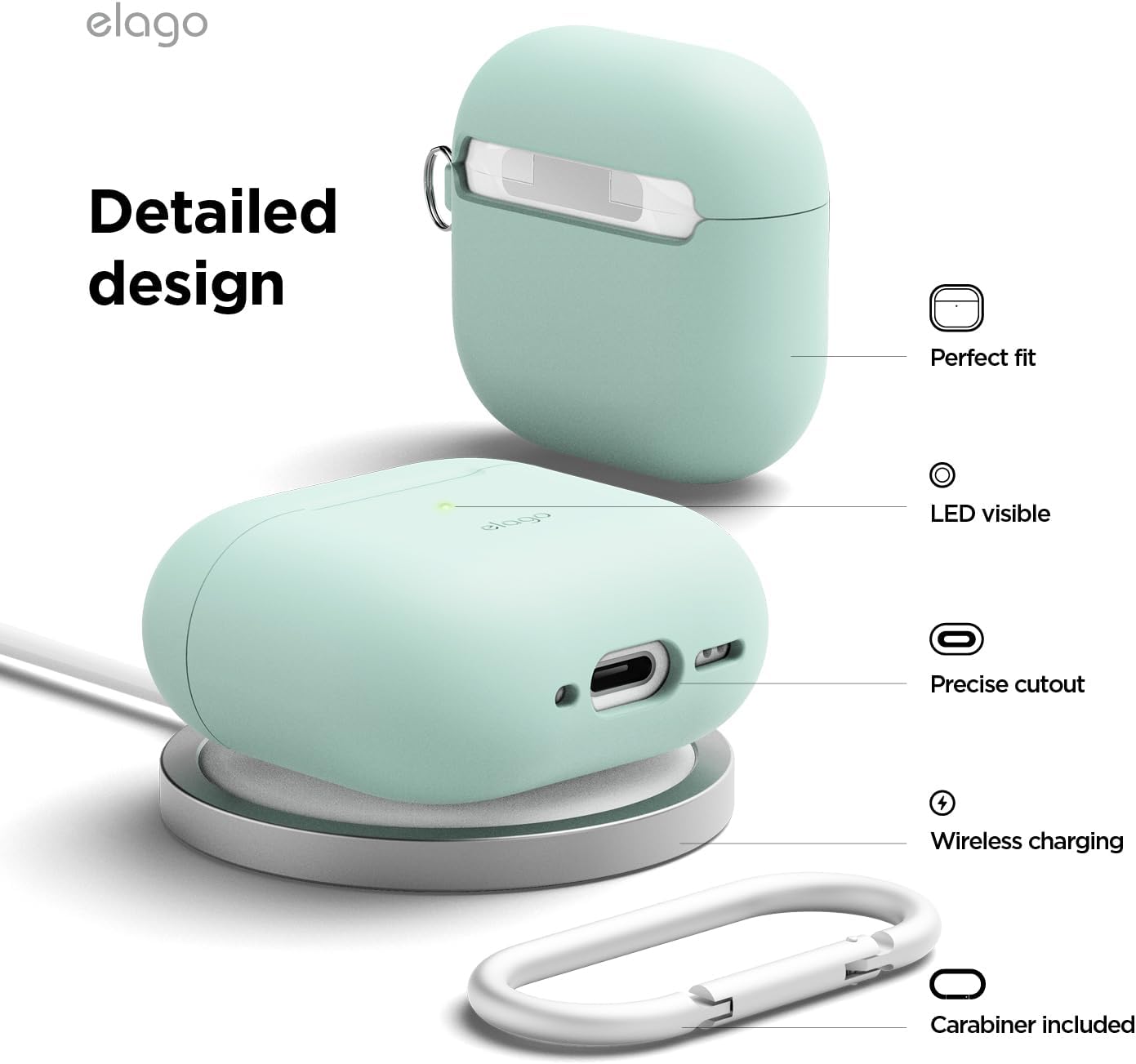 Detalle de elago EAP4SC-HANG-MT Silicone Case for AirPods 4 & 5, Mint