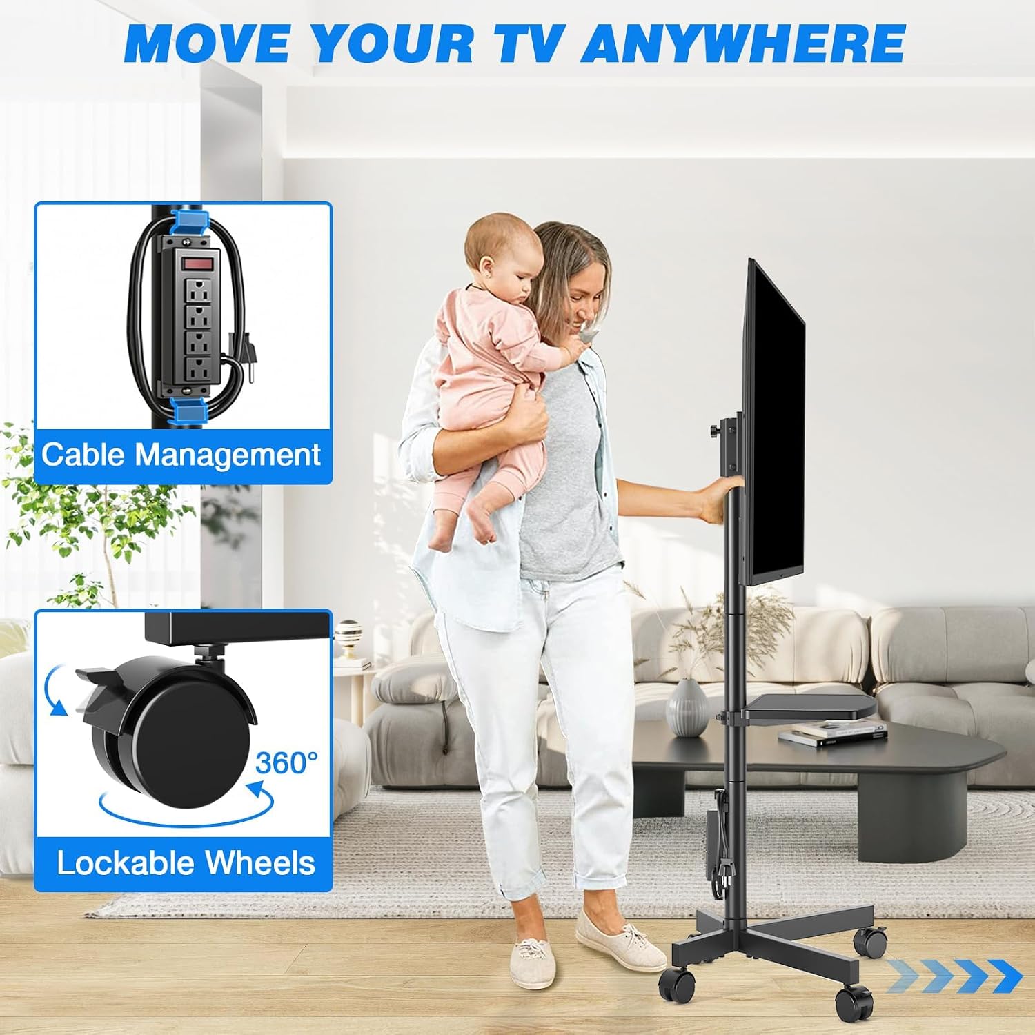 Thumbnail 6 de Rfiver DMT2004 Mobile TV Stand, 23–60-Inch, 88 lb Capacity, with Power Strip