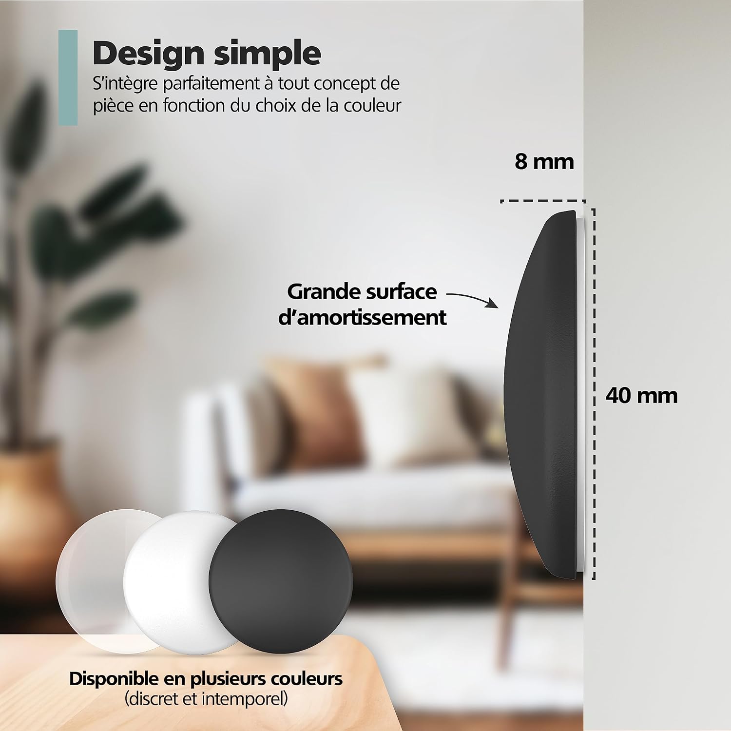Detalle de virea lot de butées de porte 40 x 8 mm noir – butoirs muraux autocollants pour protéger murs et meubles