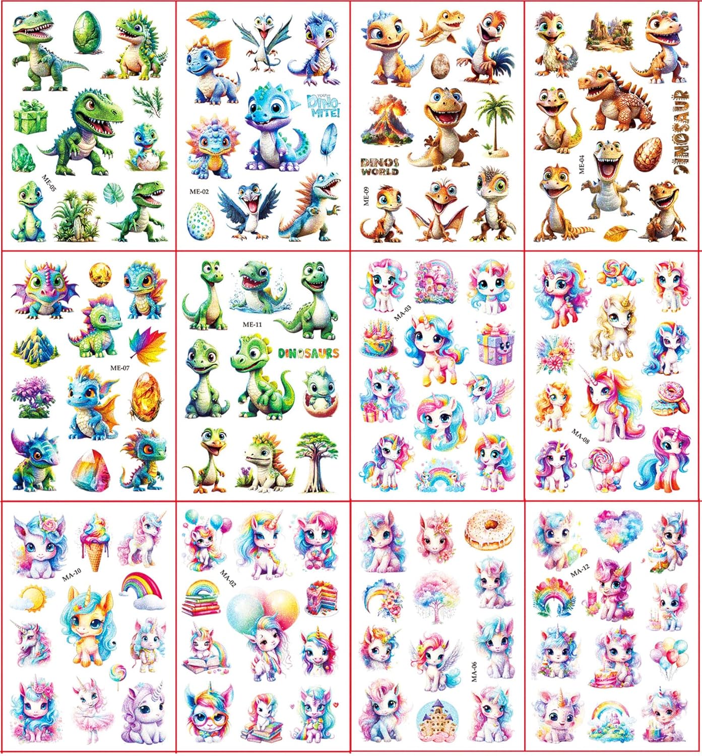 Thumbnail 1 de Glitzer Tattoo Set Kinder – 12 Blätter Dinosaurier & Einhorn von FATLBSEV