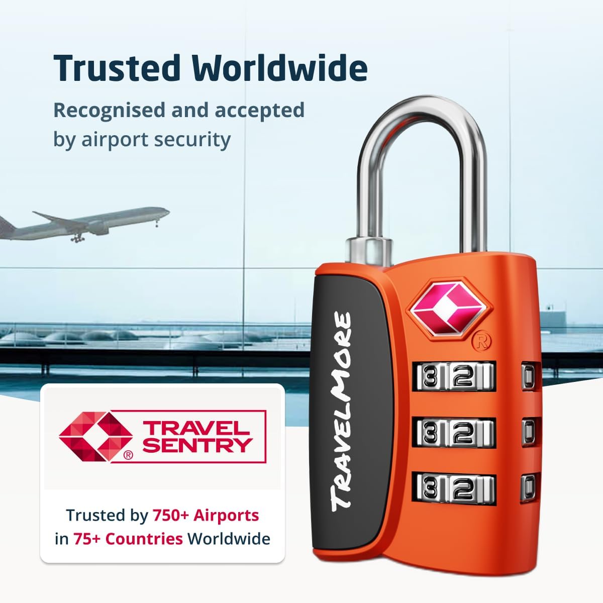 Detalle de 2-Pack TSA Approved 3-Digit Luggage Locks with Open Alert Indicator (Orange) for Travel