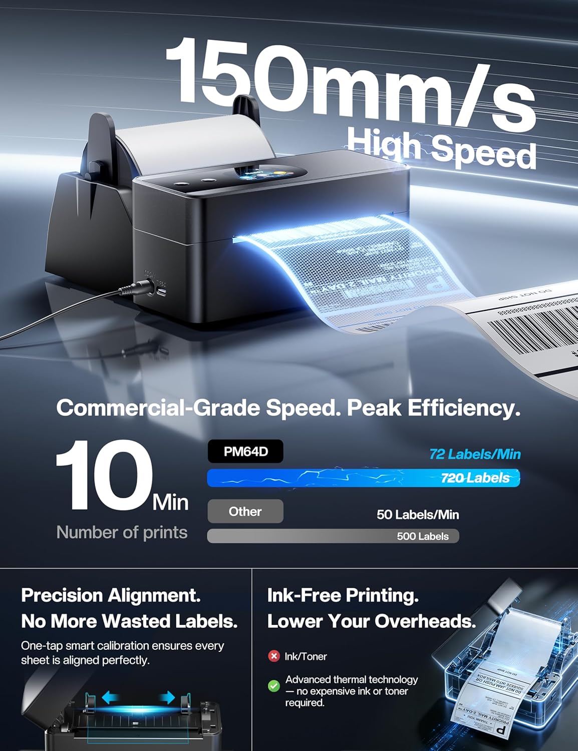 Thumbnail 2 de Phomemo PM64D Thermal Label Printer with Touch Screen (4x6) – Bluetooth & USB, Ideal for Postage, Addresses and Barcodes