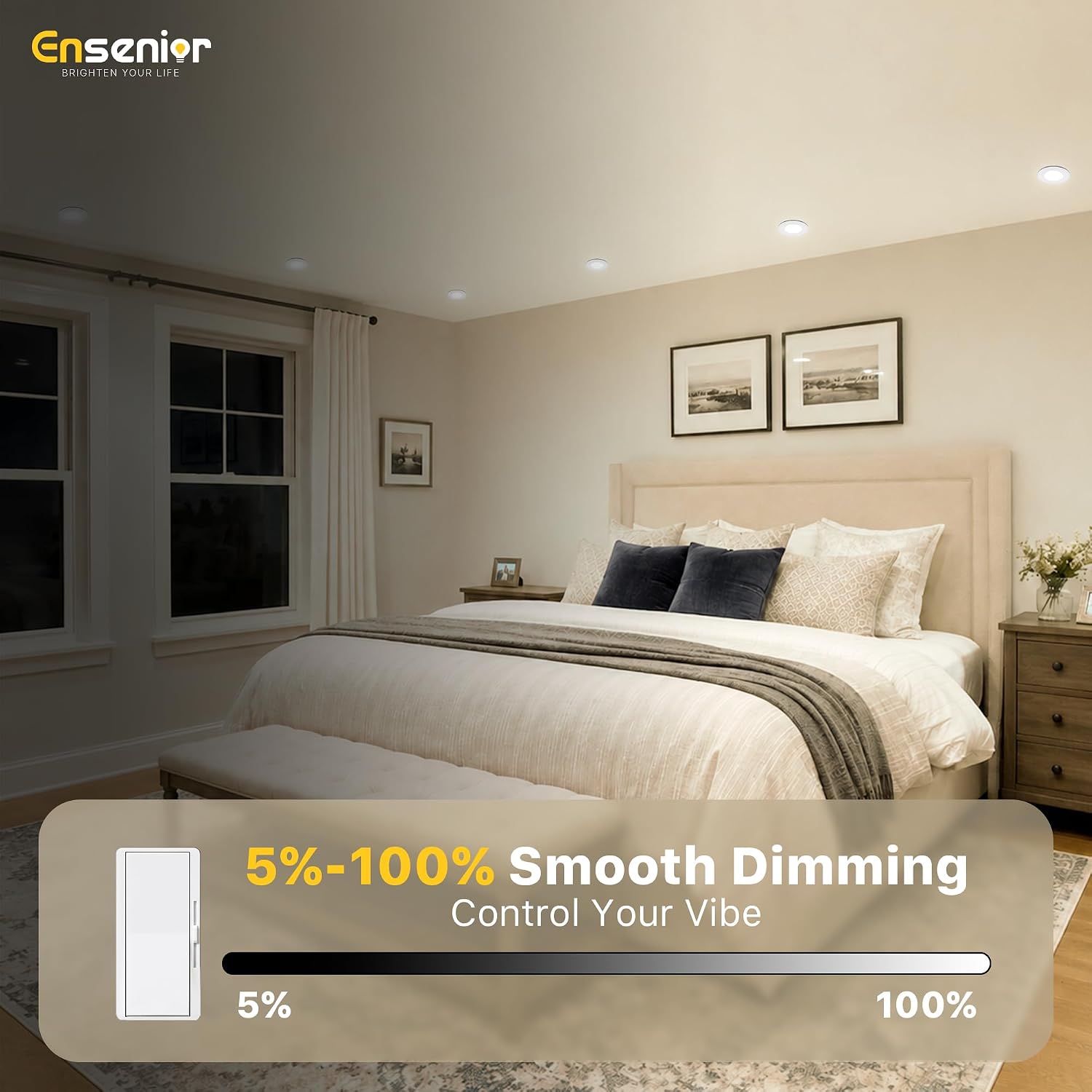 Detalle de Ensenior 3-Inch Canless LED Recessed Lights, 4-Pack, 5CCT Dimmable, 500 Lumens