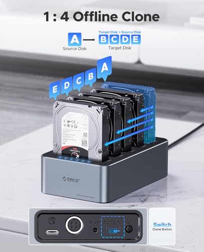 Detalle de ORICO Alluminio Docking Station 5 Bay per HDD/SSD 2,5"/3,5" con Clone Offline 1:4 e Alimentazione (6656C3-C)