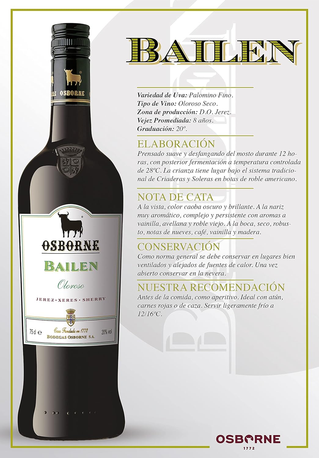 Thumbnail 1 de Osborne Oloroso Bailén, Vino DO Jerez, 75cl 🍷