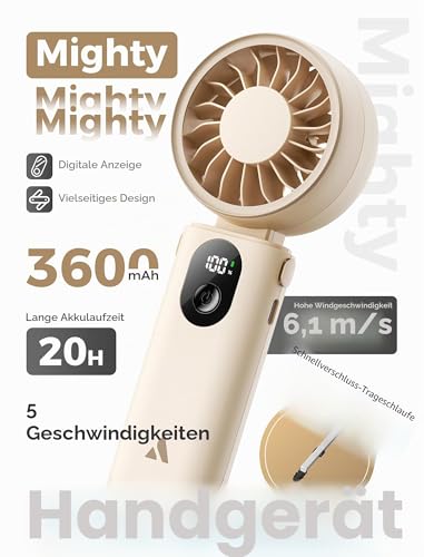 Thumbnail 1 de Aecooly 3-in-1 Handventilator Beige – USB wiederaufladbar, bis zu 20 Stunden Laufzeit
