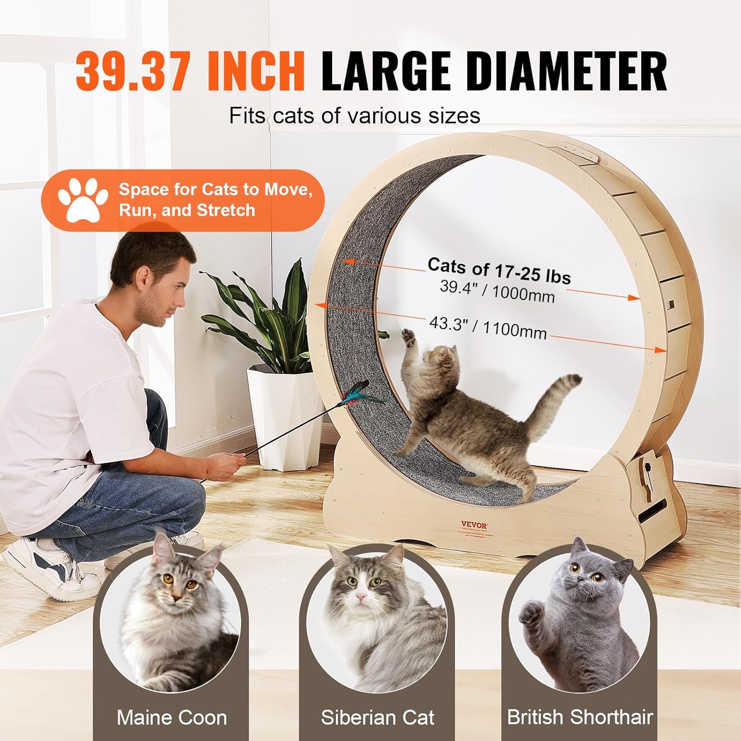 Thumbnail 3 de VEVOR Katzenlaufrad 1100 mm – stabiles Holzlaufband für Katzen bis 11,3 kg mit abnehmbarem Band