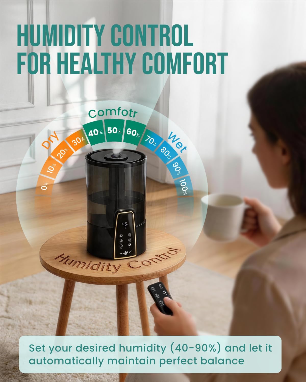 Detalle 1 de AILINKE MH-22301 4L Ultrasonic Humidifier with Top Fill and Remote