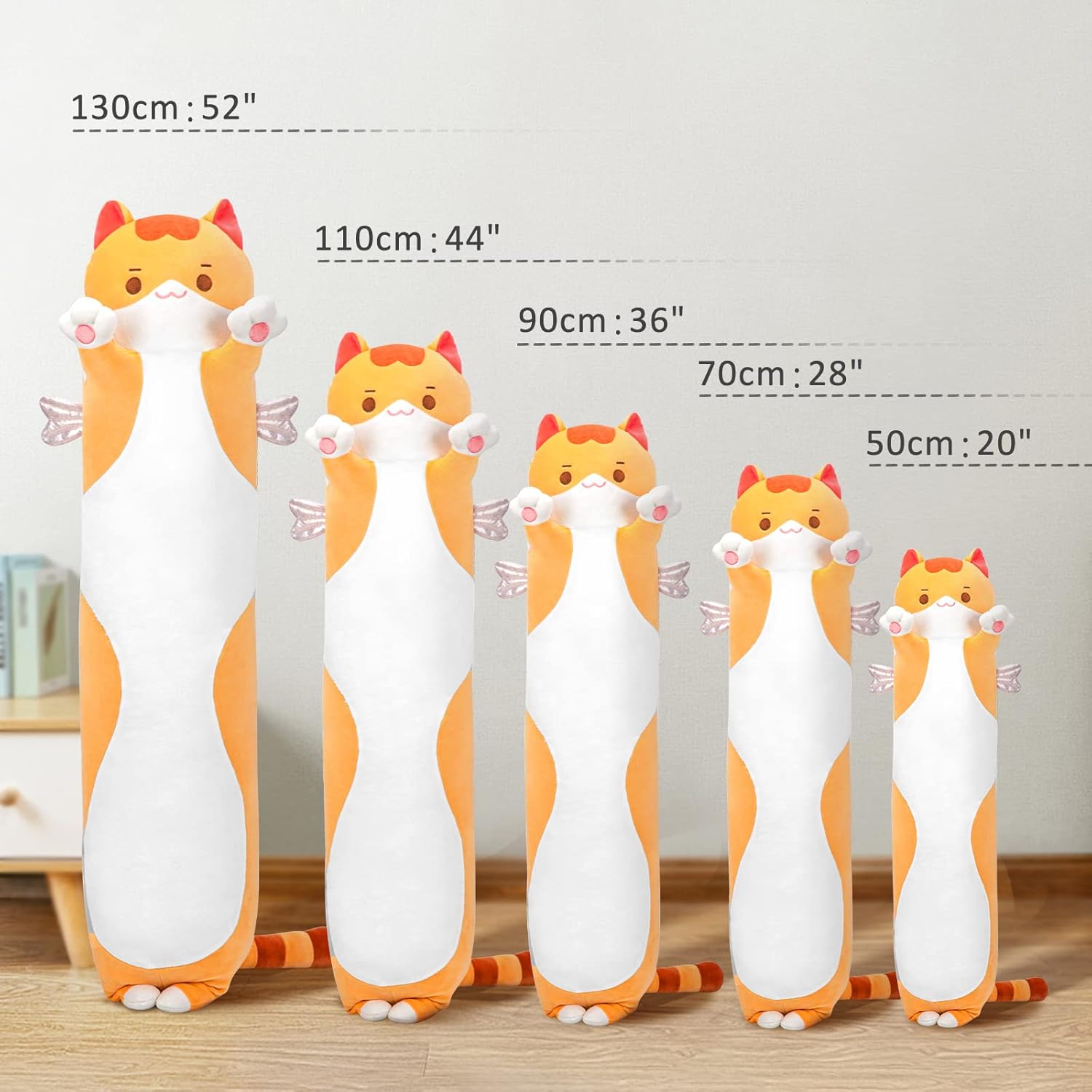 Detalle de Mewaii Langes Katzen-Plüschkissen – 50 cm, weiches oranges Katzenkissen, Kuscheltier und Schlafkissen