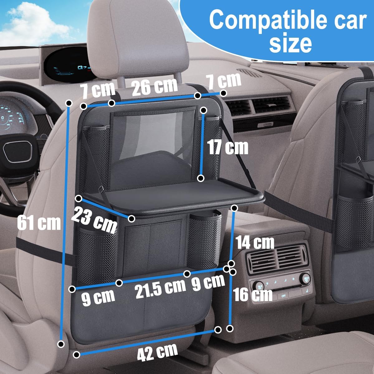 Detalle de Car Backseat Organizer with Foldable Tray and 10 Pockets