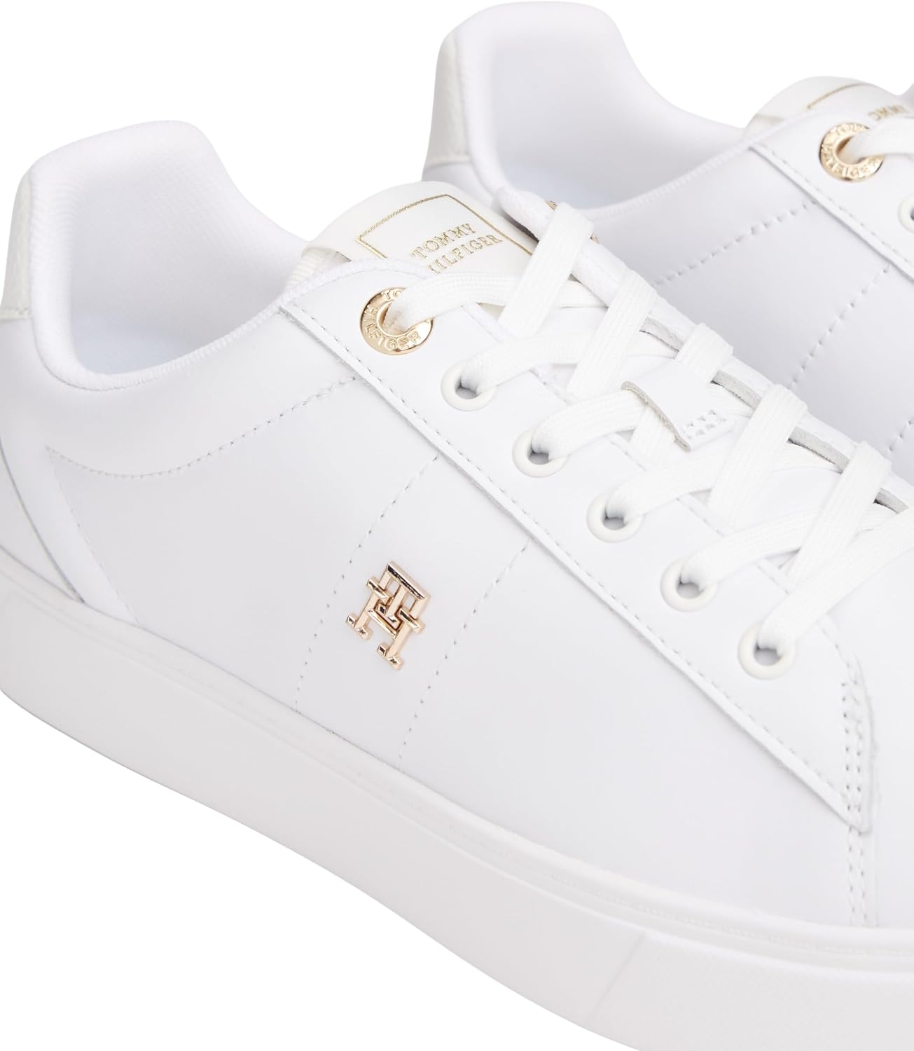 Detalle de Tommy Hilfiger Damen Court Sneaker aus Leder – zum Schnüren mit stilvollem Branding