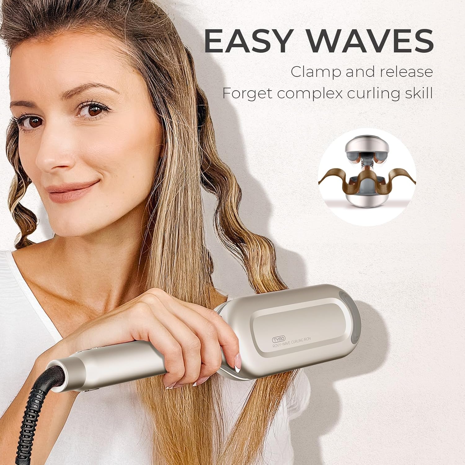Detalle 2 de TYMO ROVY 32mm Hair Waver Crimper – ionic wave curling iron with ceramic tourmaline barrel