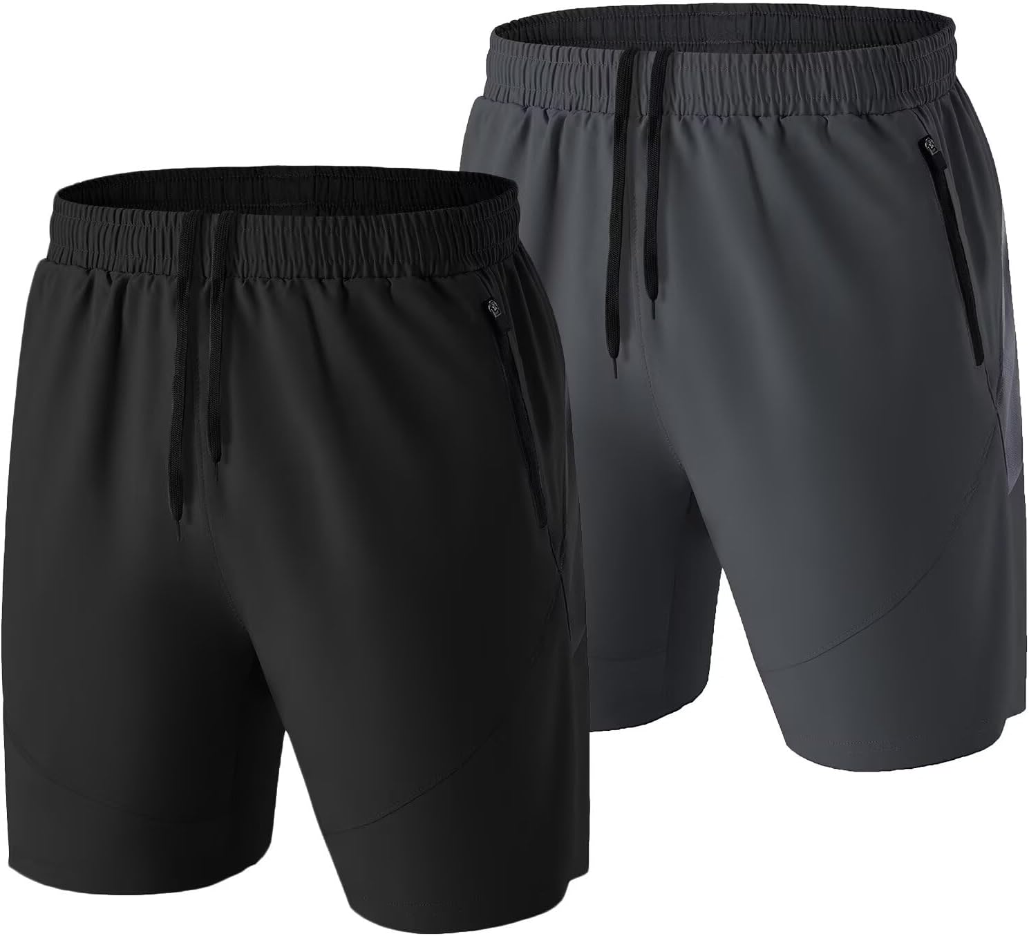 Detalle de HMIYA Herren-Sport-Shorts: schnelltrocknend, mit Reißverschlusstaschen – ideal für Workout, Laufen und Training