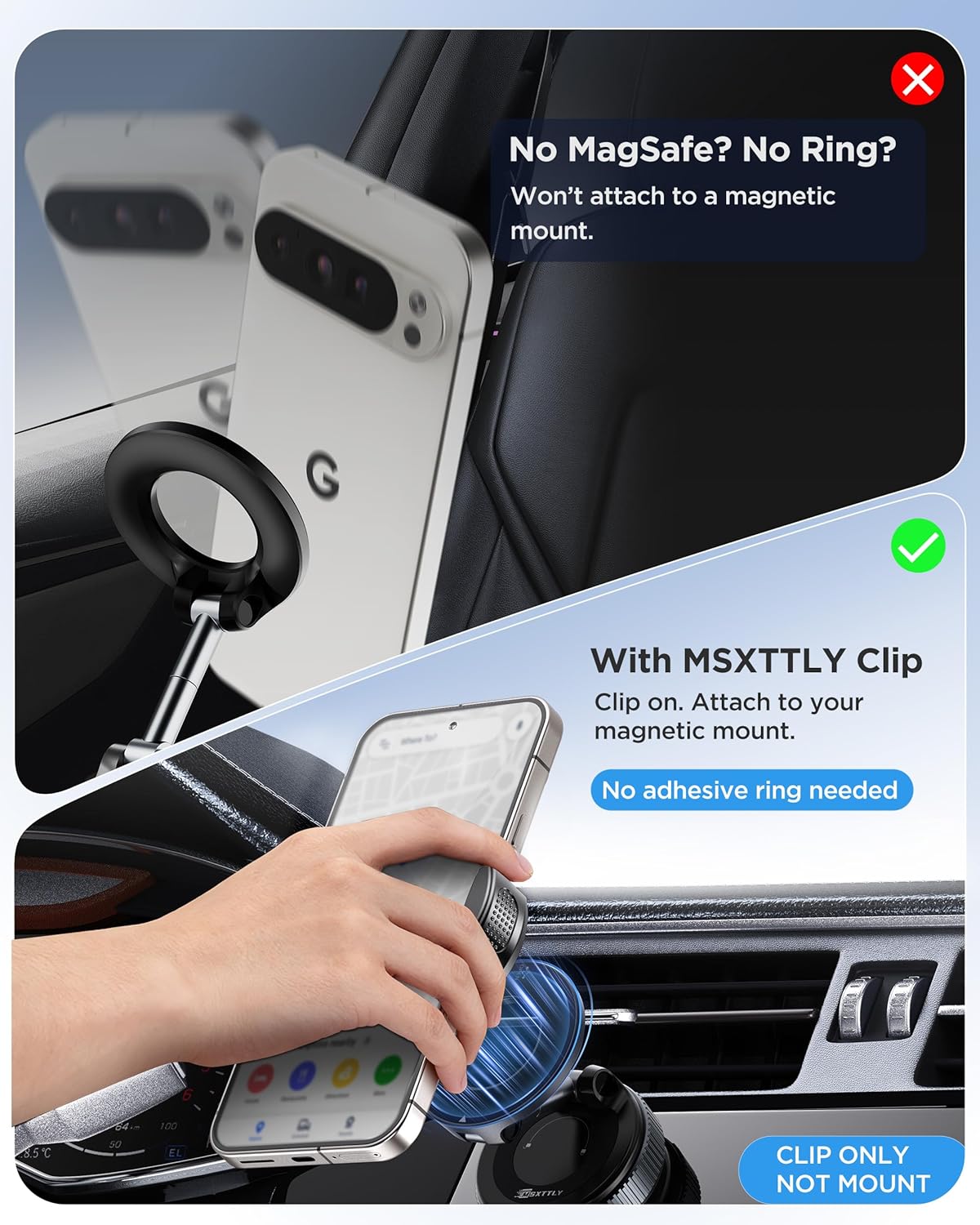 Thumbnail 4 de MSXTTLY magnetic car phone holder clip (clip only, VMag-GC) — no adhesive ring needed
