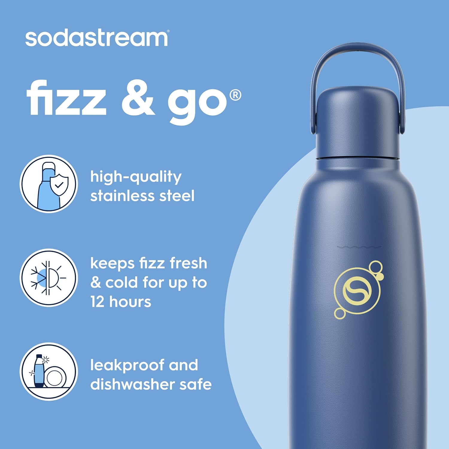 Detalle de SodaStream carbonated water bottle, stainless steel