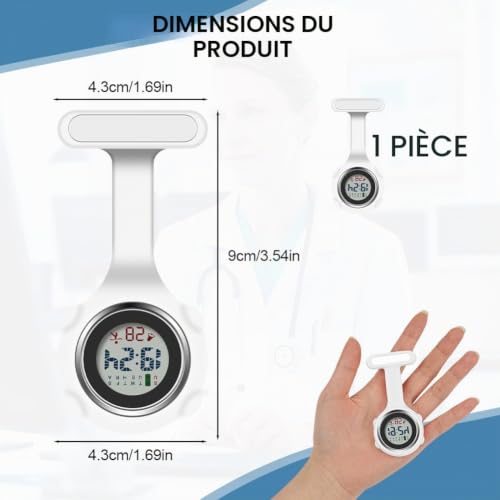 Detalle de Vicloon Montre Infirmière en Silicone avec Clip – Montre de poche fob et broche pour infirmières