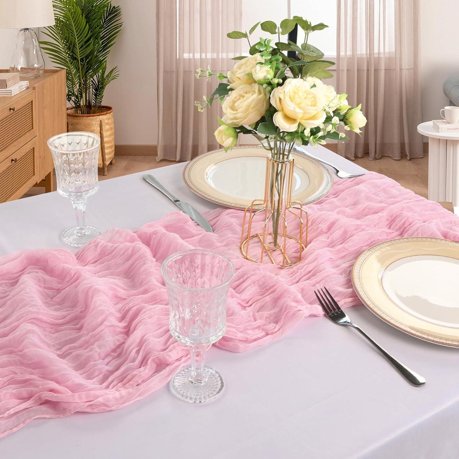 Detalle de 6-Pack 10FT Pink Cheesecloth Table Runner (23 x 120 inches) for Spring Events, Weddings, and Parties