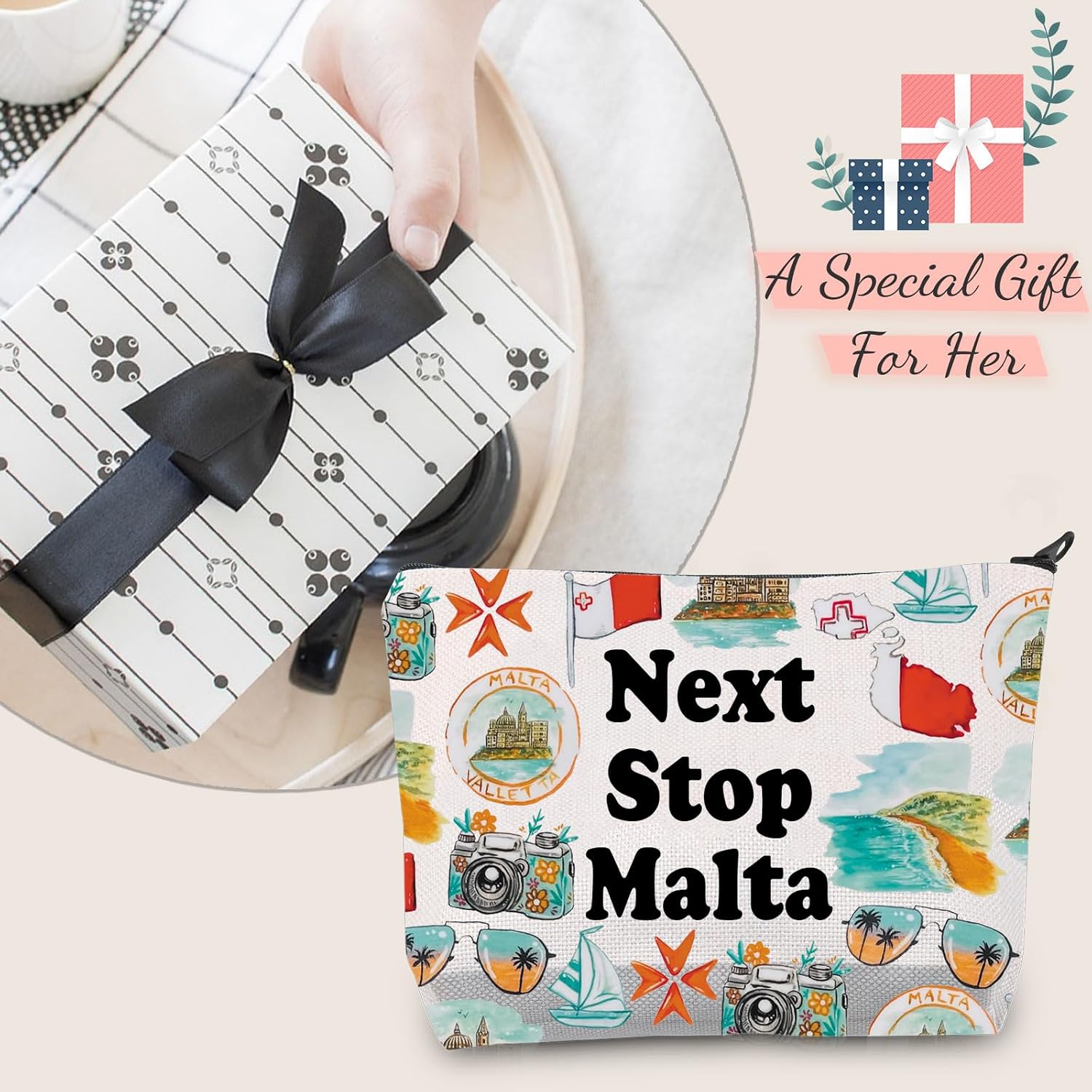 Detalle 1 de JXGZSO Malta Cosmetic Pouch Canvas