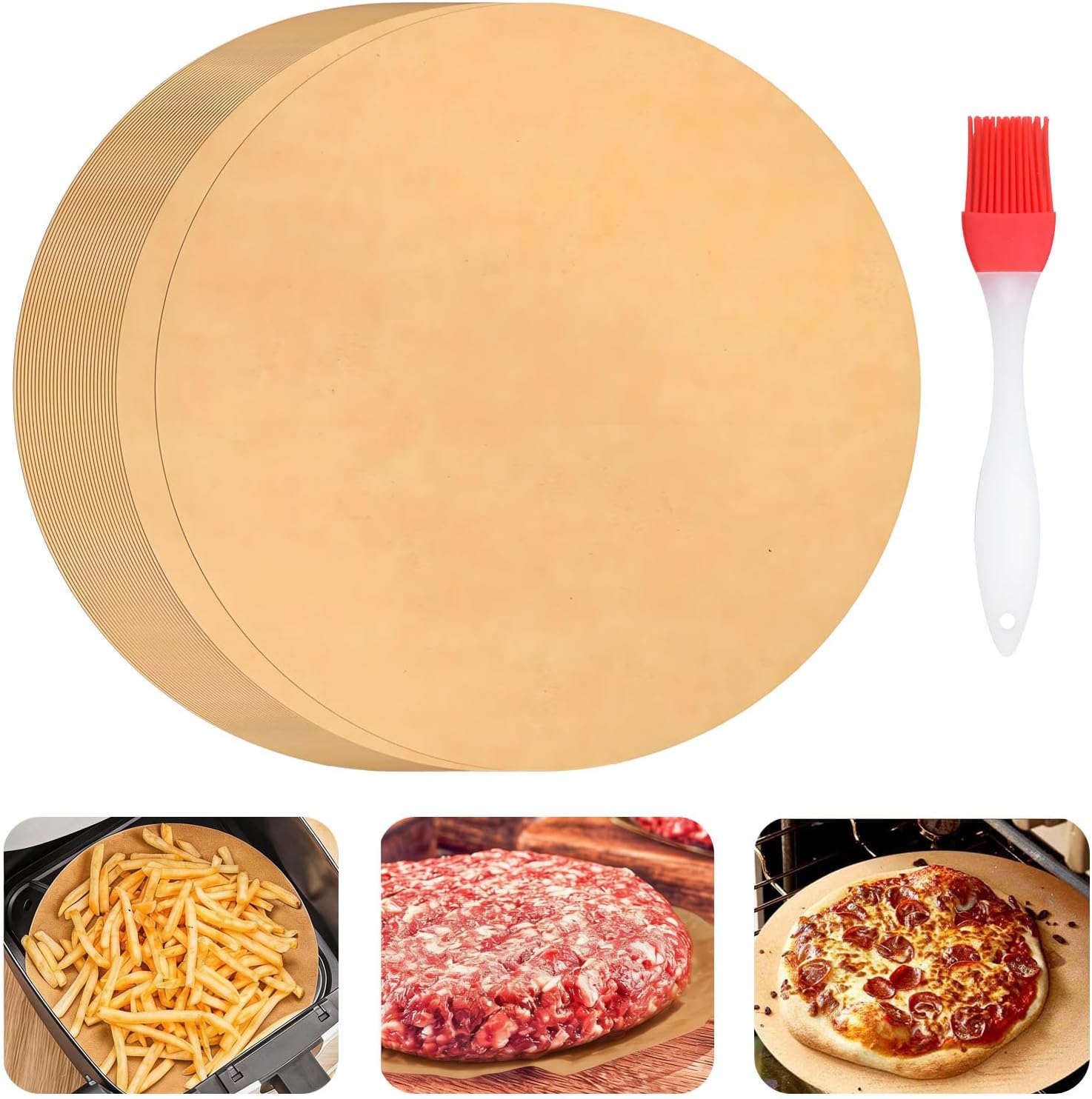 Detalle de Brizuf okrągły papier do pieczenia 32 cm, 100 sztuk i pędzel silikonowy
