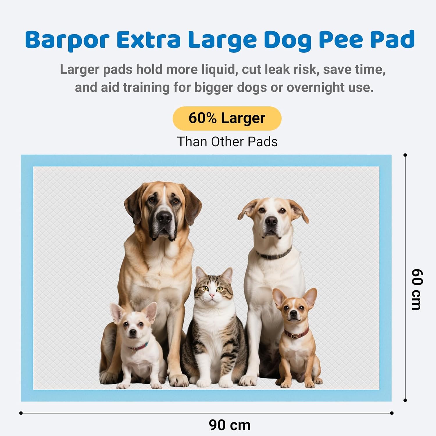 Thumbnail 4 de Barpor Alaise pour chien 60x90 cm – 20 pièces, alèses éducatives ultra-absorbantes anti-fuite