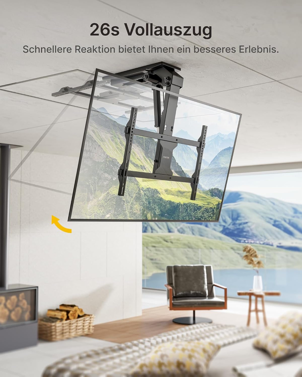 Detalle de monTEK Deckenhalterung elektrisch 37–75 Zoll – Leicht bedienbar, motorisiert, Tragkraft bis 45 kg