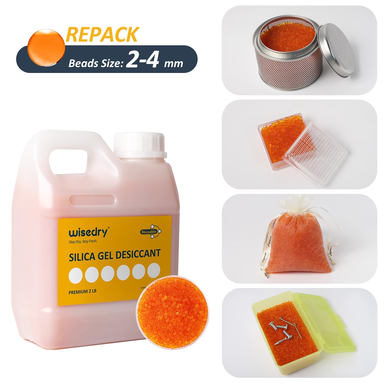Thumbnail 6 de Wisedry Kieselgel Trockenmittelperlen – Wiederverwendbar, Mikrowelle/Backofen reaktivierbar, 0,9 kg, Farbindikator Orange bis Grün