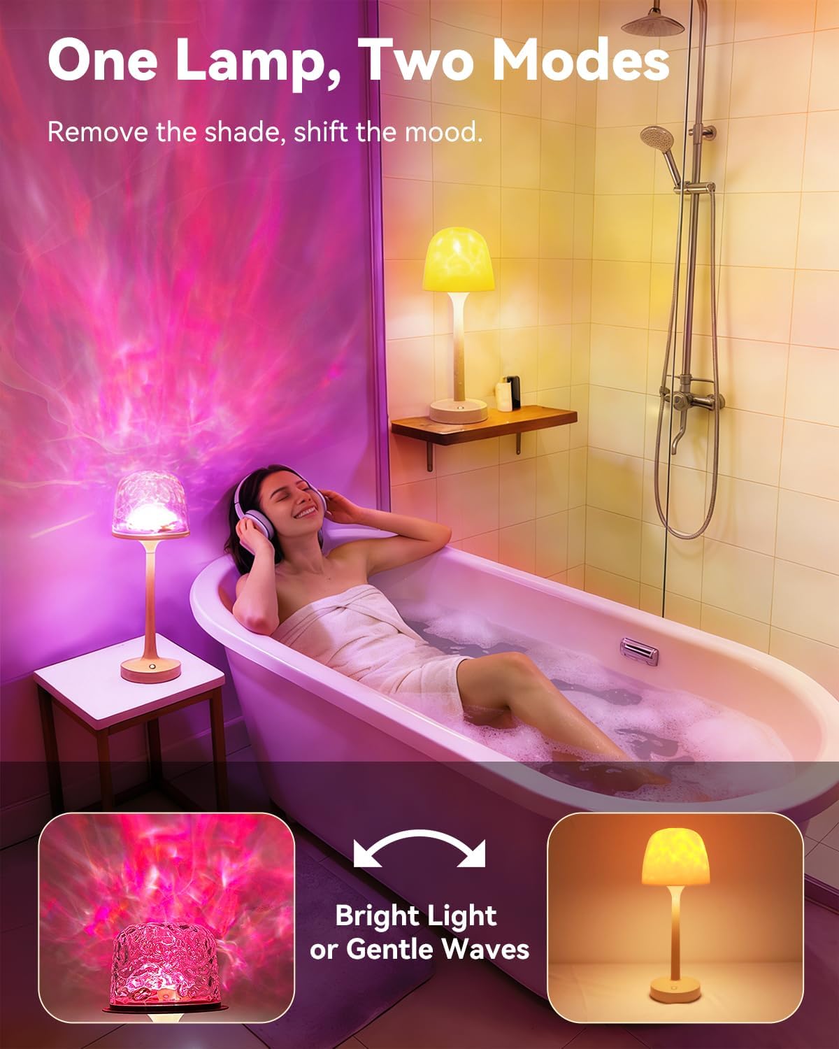 Thumbnail 1 de SAIWEYA Spa-Like Waterproof Bathroom Shower Lamp with 16-Colour Ocean Wave Projector (Rechargeable, Touch & Remote)