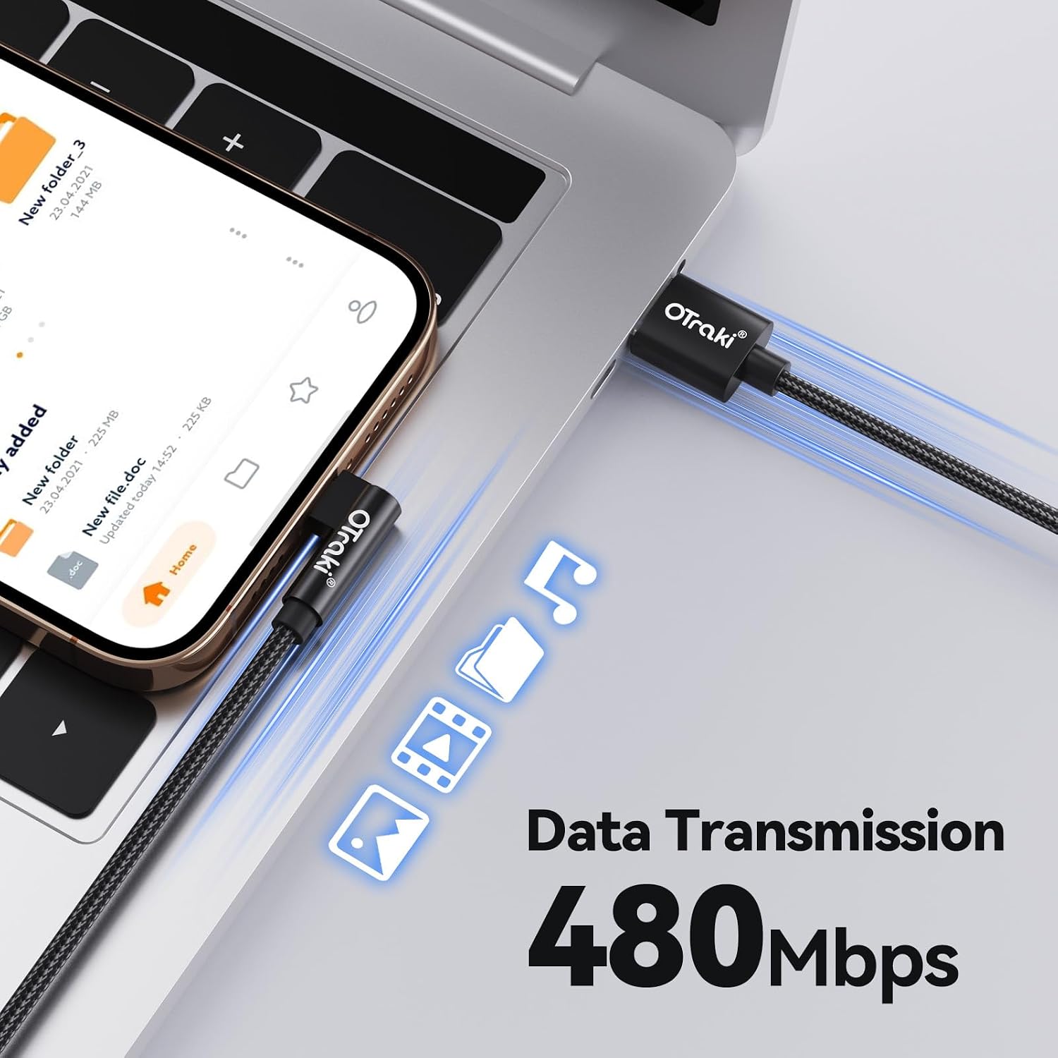 Detalle de OTraki 3 Pezzi Cavo USB-C 90 Gradi 0.2m: ricarica rapida e trasferimento dati affidabile