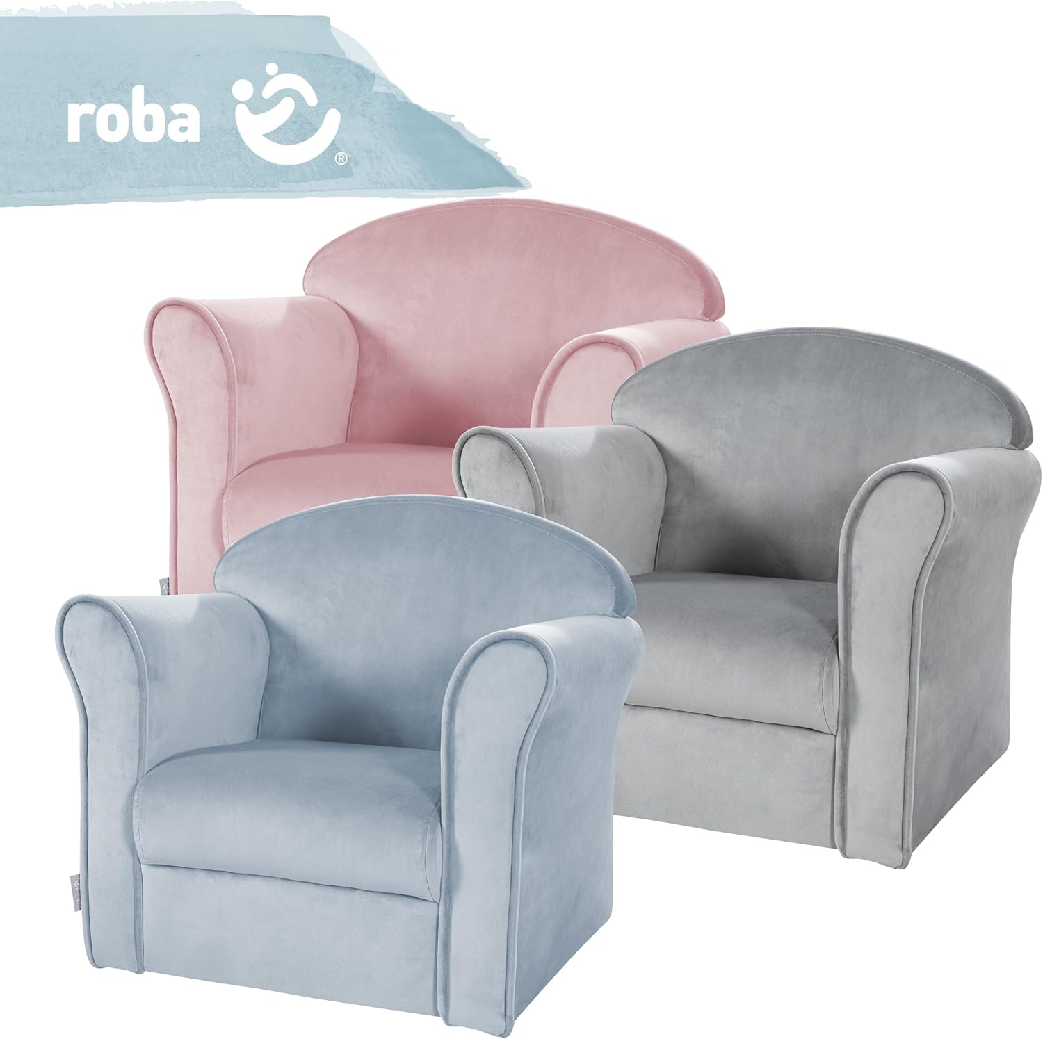 Thumbnail 6 de roba Lil Sofa barnfåtölj med armstöd i ljusblå sammet, sitthöjd 22 cm